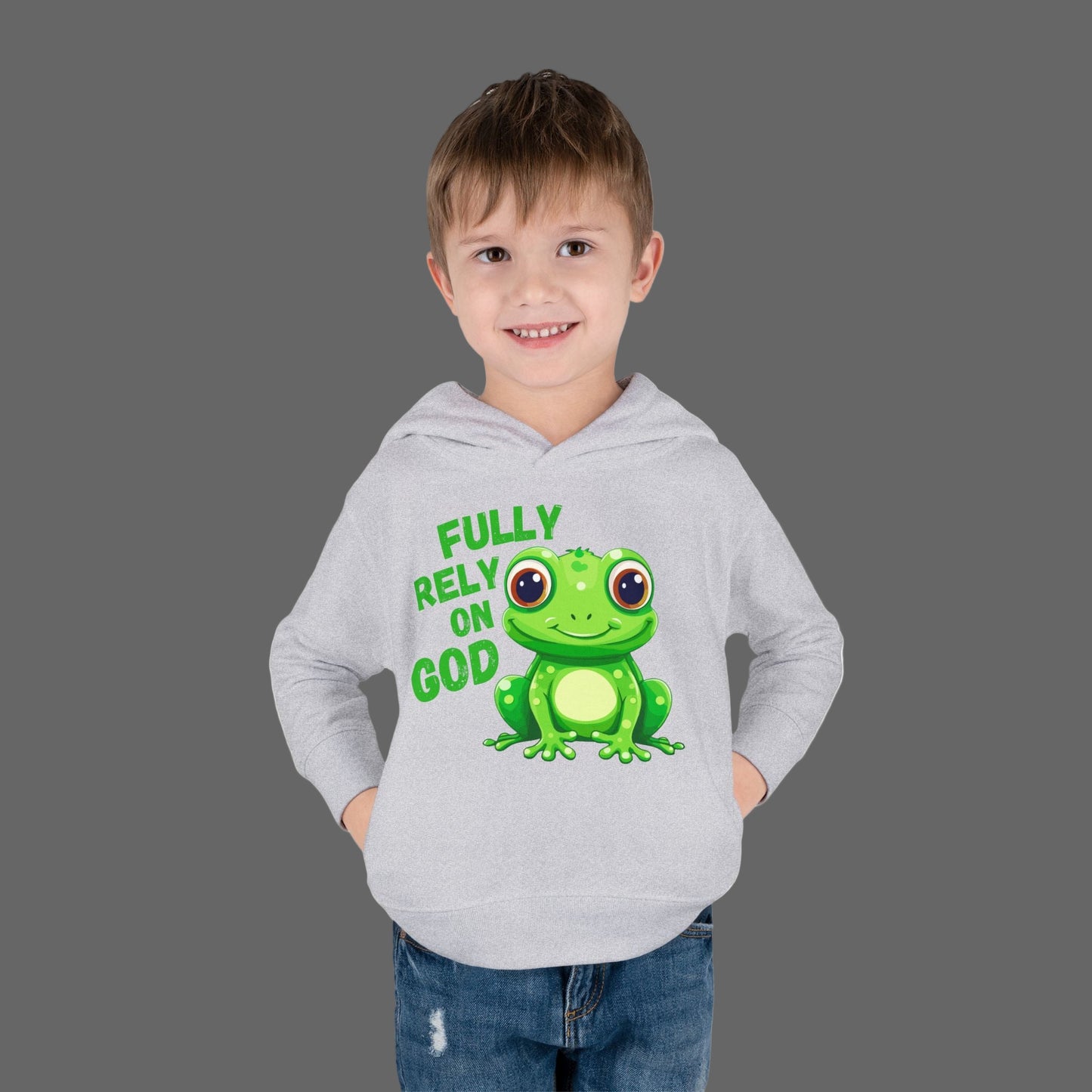 Fully Rely on God Toddler Hoodie - Adorable Frog Design, Christian Toddler Hoodies For Boys and Girls