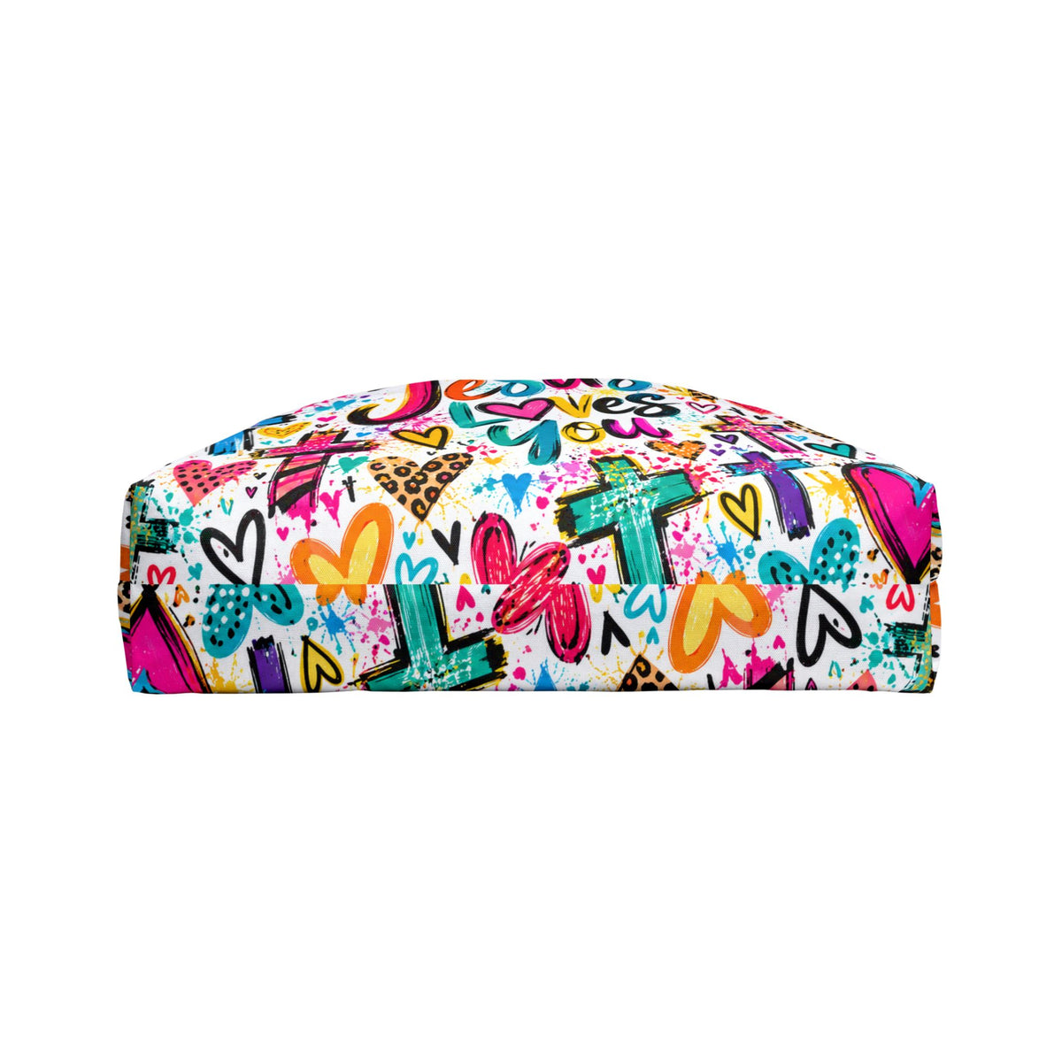Jesus Loves You Christian Tote Bag | Colorful Faith-Inspired Beach Bag with Hearts & Crosses