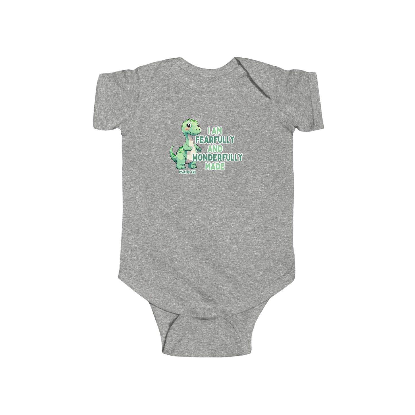 Fearfully and Wonderfully Made Dinosaur Baby Boy Bodysuit | Psalm 139:14 Christian Infant Onesie | Cute Dino Baby Outfit