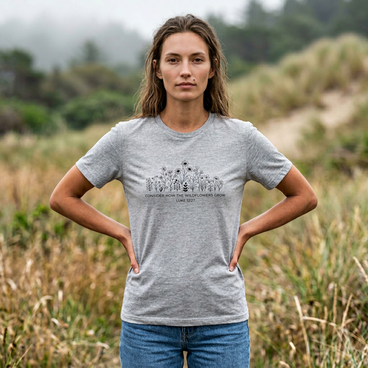 "Consider How The Wildflowers Grow" Luke 12 Bible Verse Graphic T-Shirt