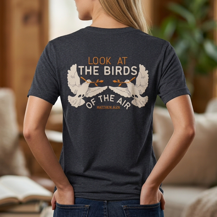 Look at the Birds Christian Tee — Matthew 6:26 Cross Graphic T‑Shirt