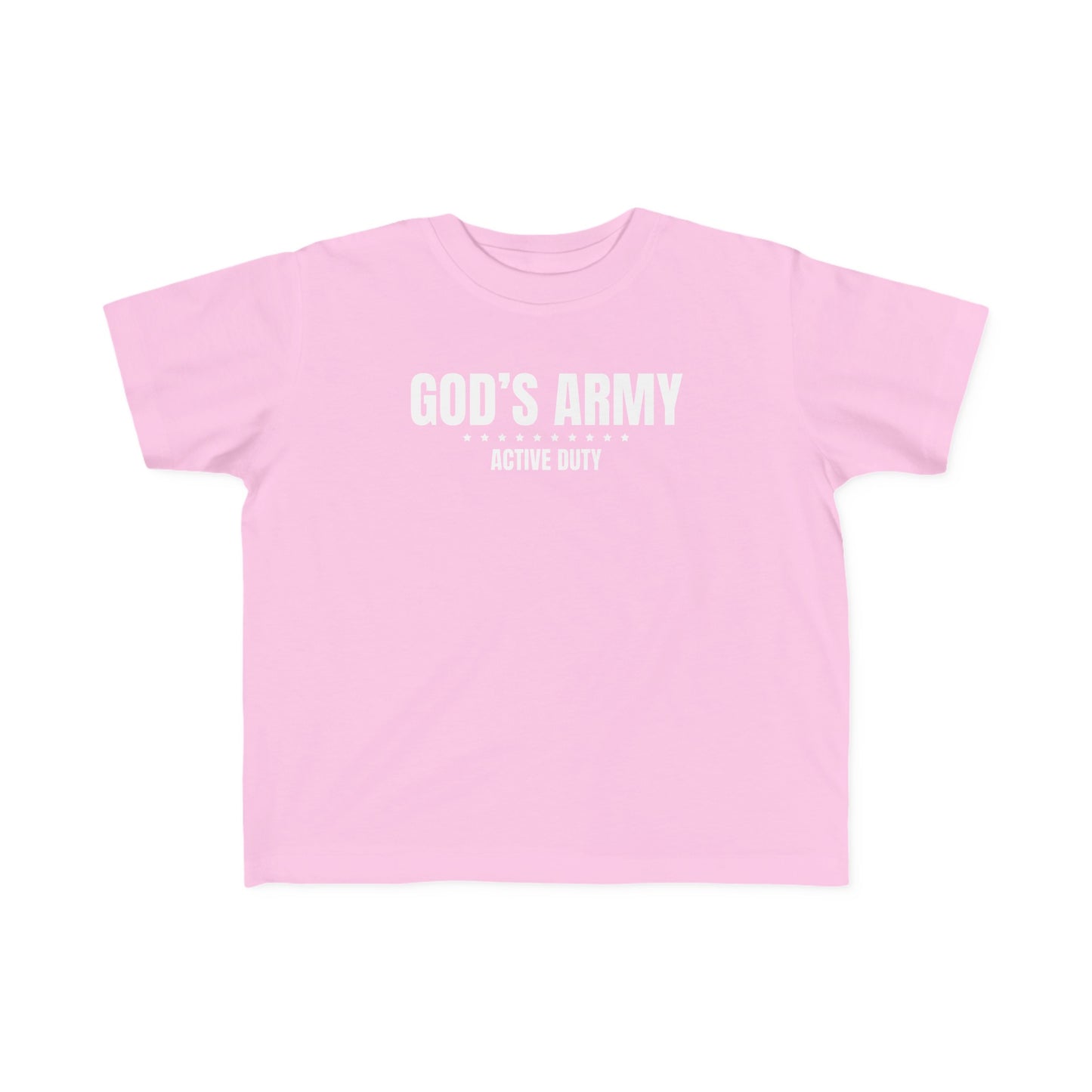 Called to Serve in God's Army. This is a beautiful faith based t-shirt for your children or as a gift for a child of God in your life. Across the chest reads, 'God's Army, Active Duty'.  Make sure to grab one for yourself by checking out the Adult versions of the beautiful Christian Tee, also available on my shop! Cataldo Creations Christian Toddler Tee