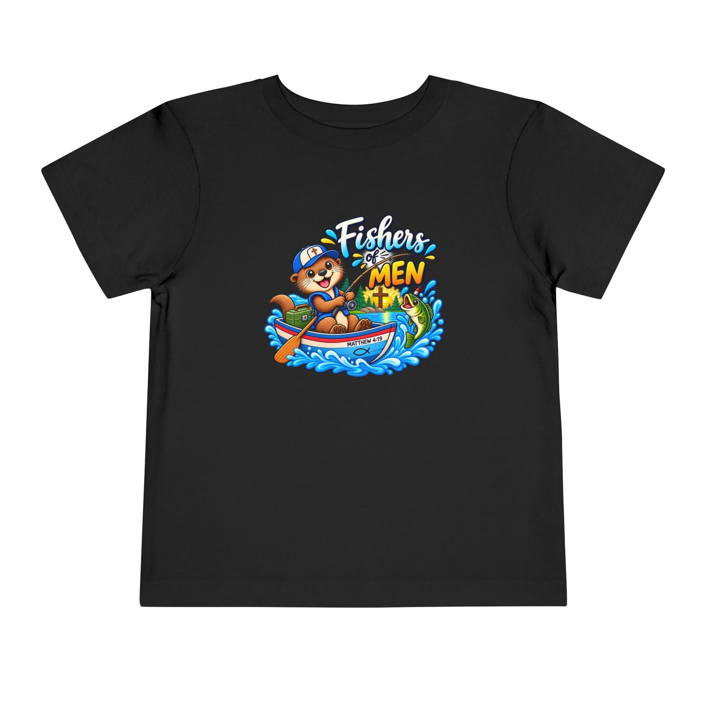 Fishers of Men Christian Toddler T-Shirt | Matthew 4:19 Otter Fishing Tee | Faith-Based Little Kids Clothing