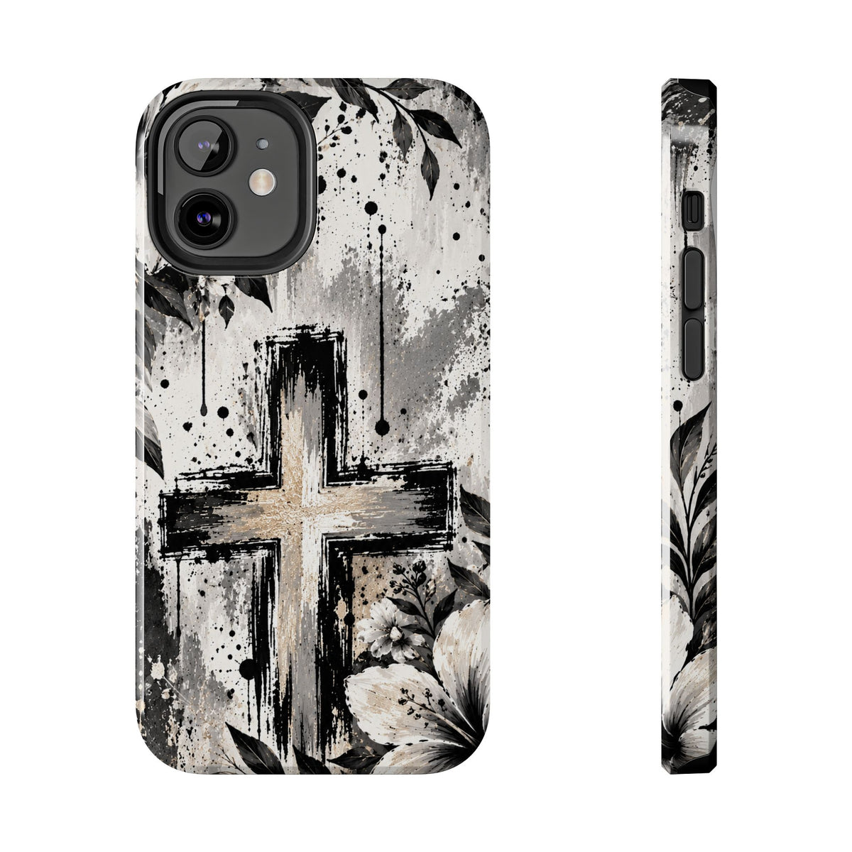 Black & White Floral Cross Christian Phone Case | Faith-Inspired Protective iPhone Case