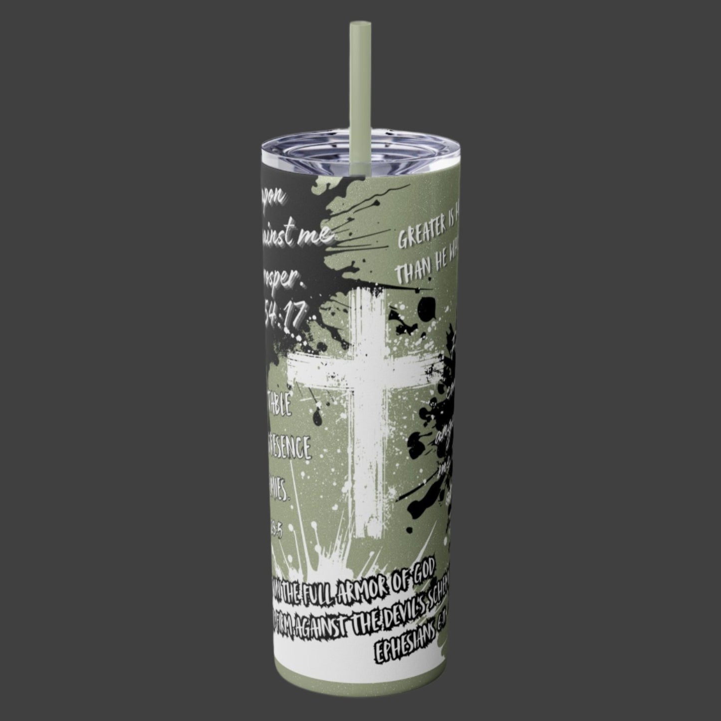 20oz Christian Tumbler With Straw. God's Protection Bible Verse Drink Cup