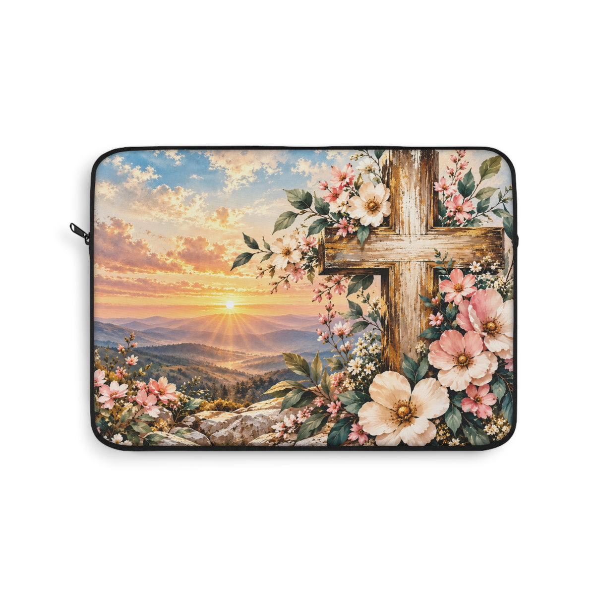 Watercolor Floral Cross Laptop Sleeve – Christian Laptop Case for Women | 12", 13" & 15"