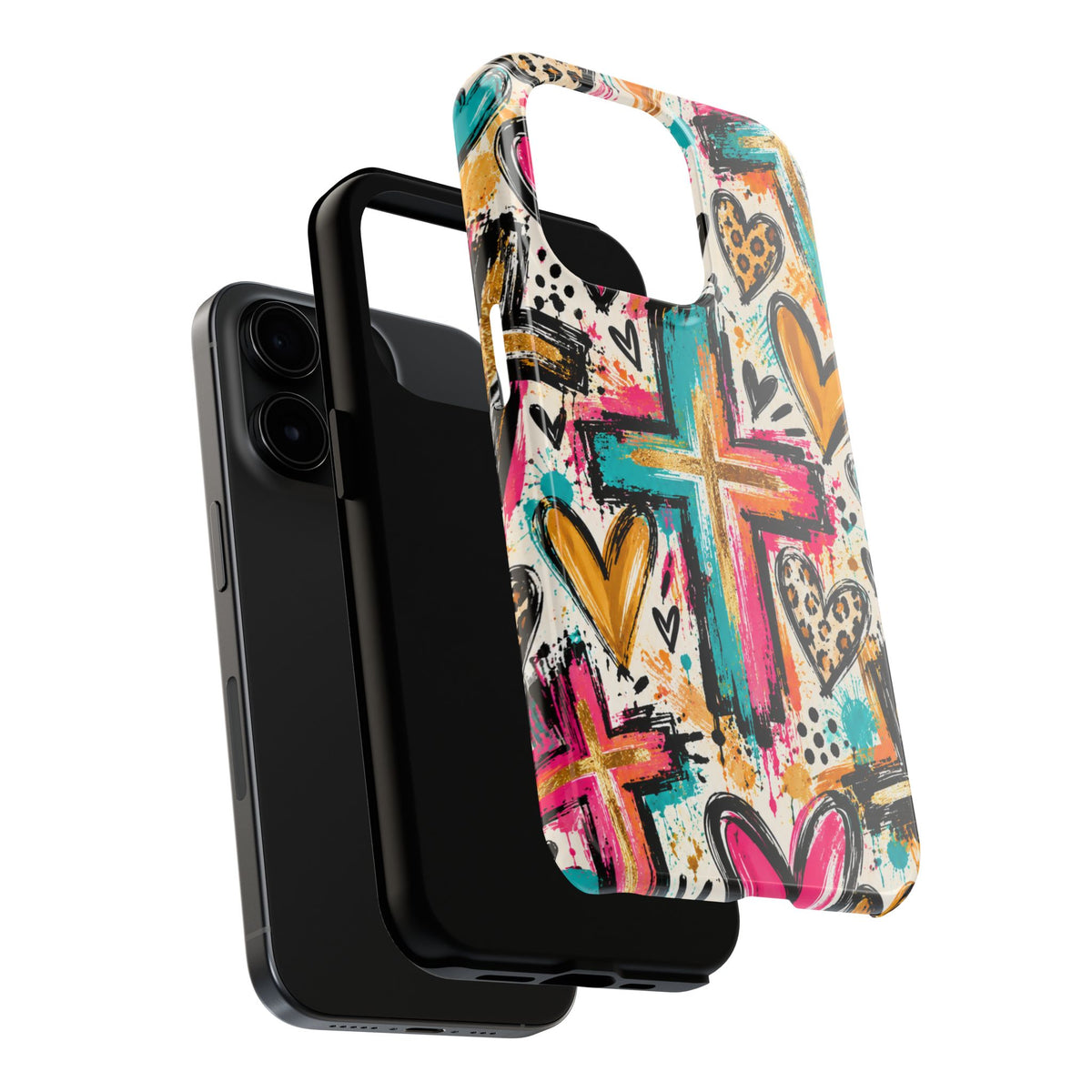 Jesus Cross & Hearts Christian Phone Case | Colorful Faith-Inspired Protective Case for iPhone & Samsung Galaxy