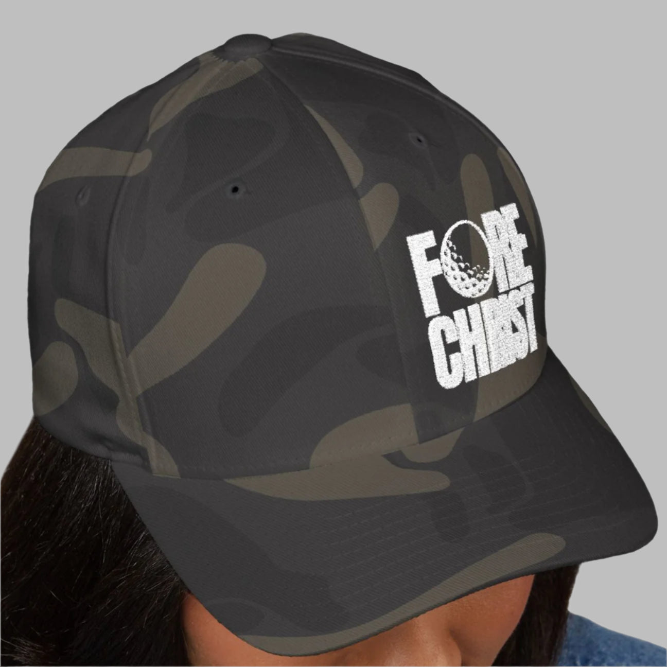 Fore Christ Embroidered Golf Hat - Faith-Inspired Closed-Back Hat For Golfers