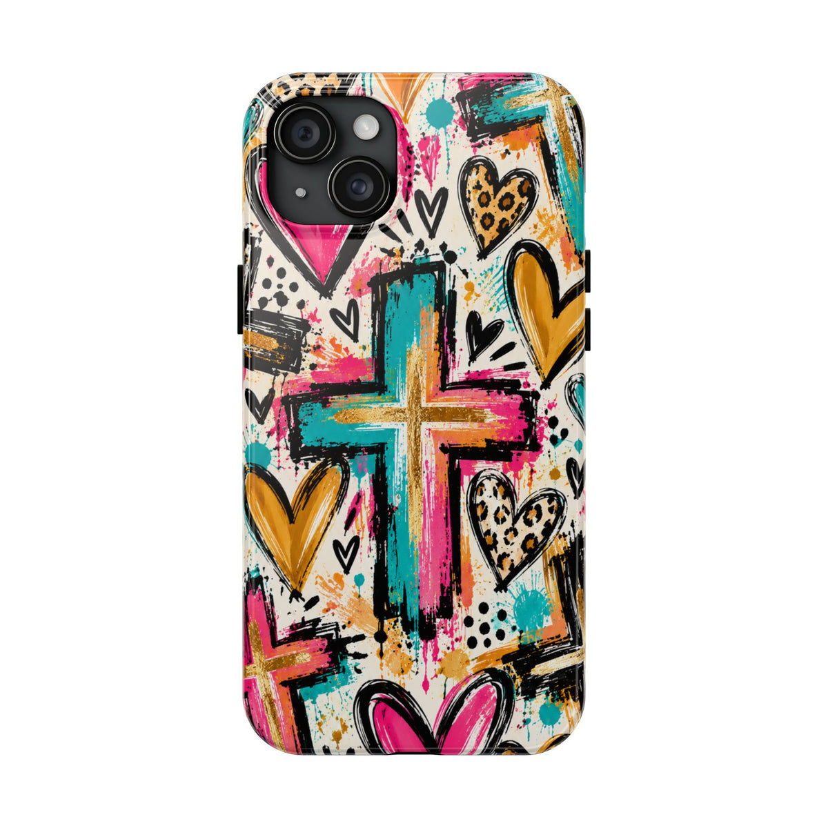Jesus Cross & Hearts Christian Phone Case | Colorful Faith-Inspired Protective Case for iPhone & Samsung Galaxy