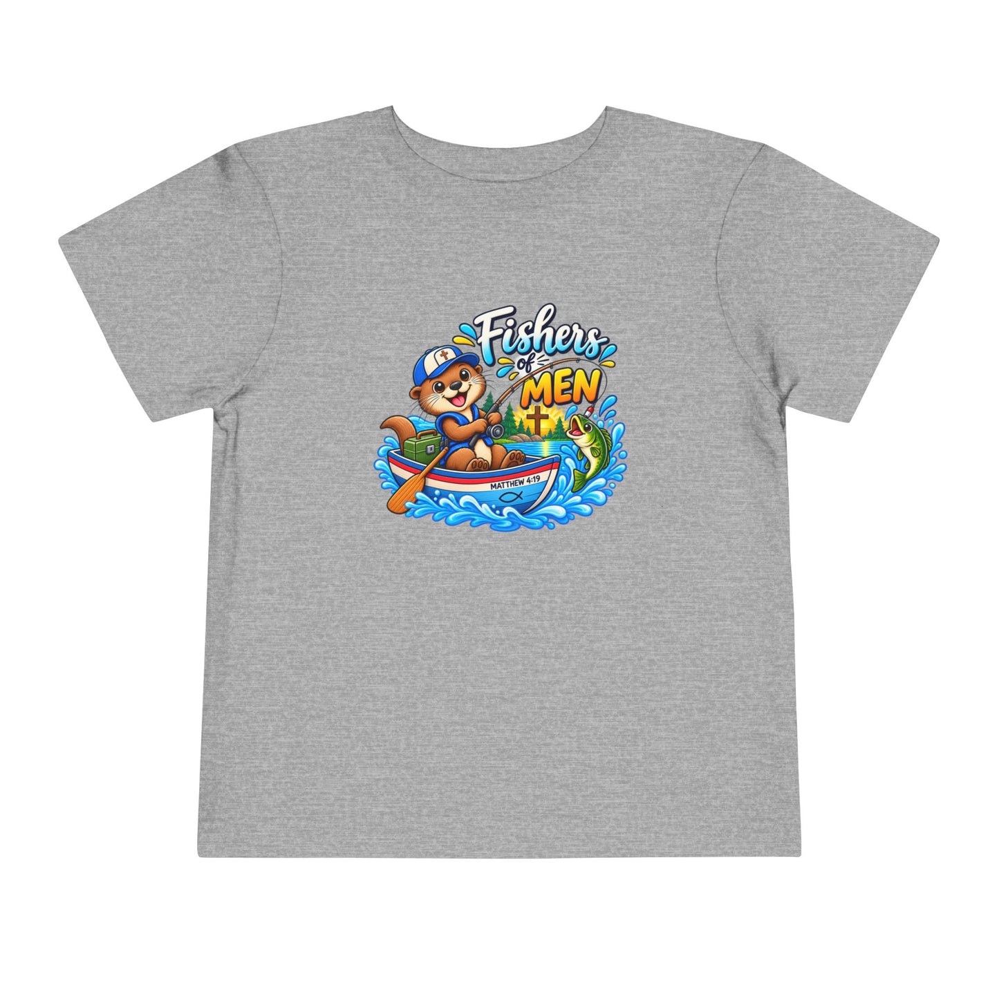 Fishers of Men Christian Toddler T-Shirt | Matthew 4:19 Otter Fishing Tee | Faith-Based Little Kids Clothing