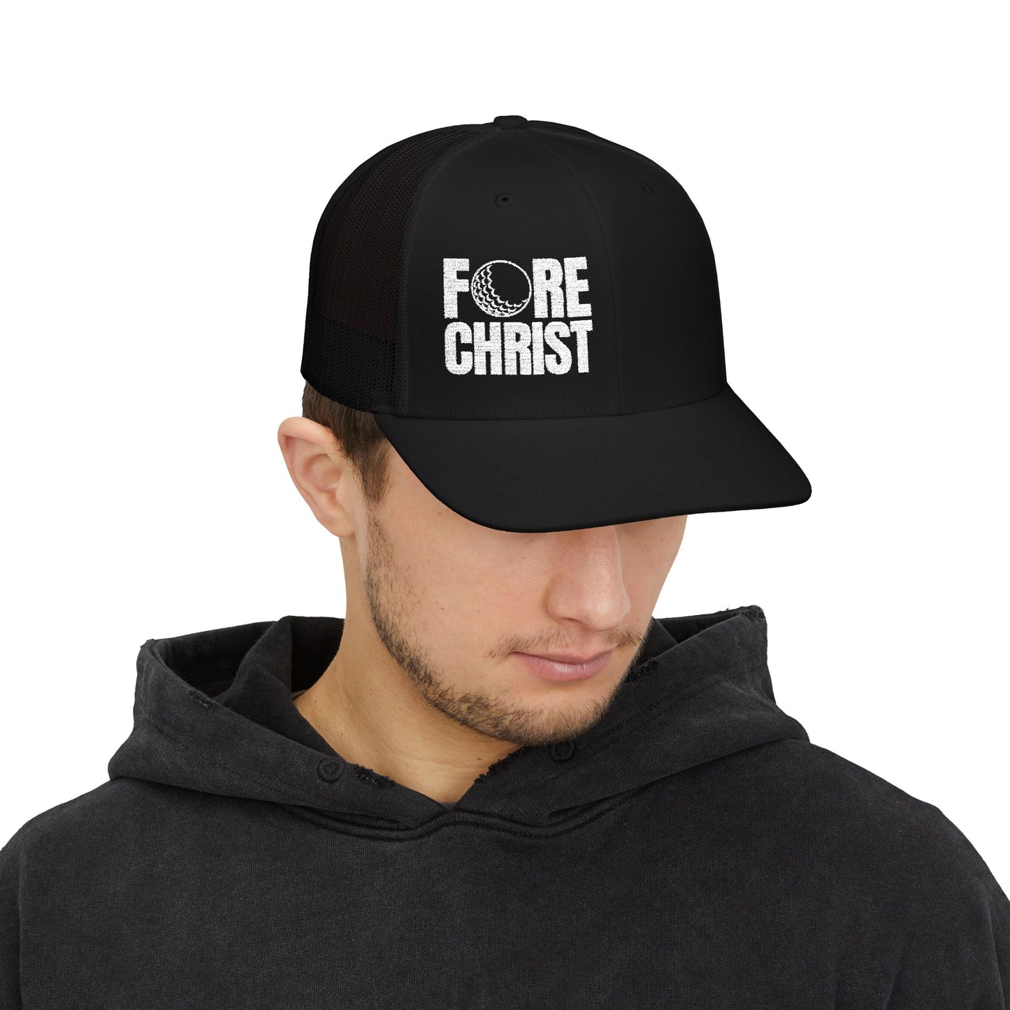 Fore Christ Trucker Hat For Golfers - Snapback Golf Hat for Christians