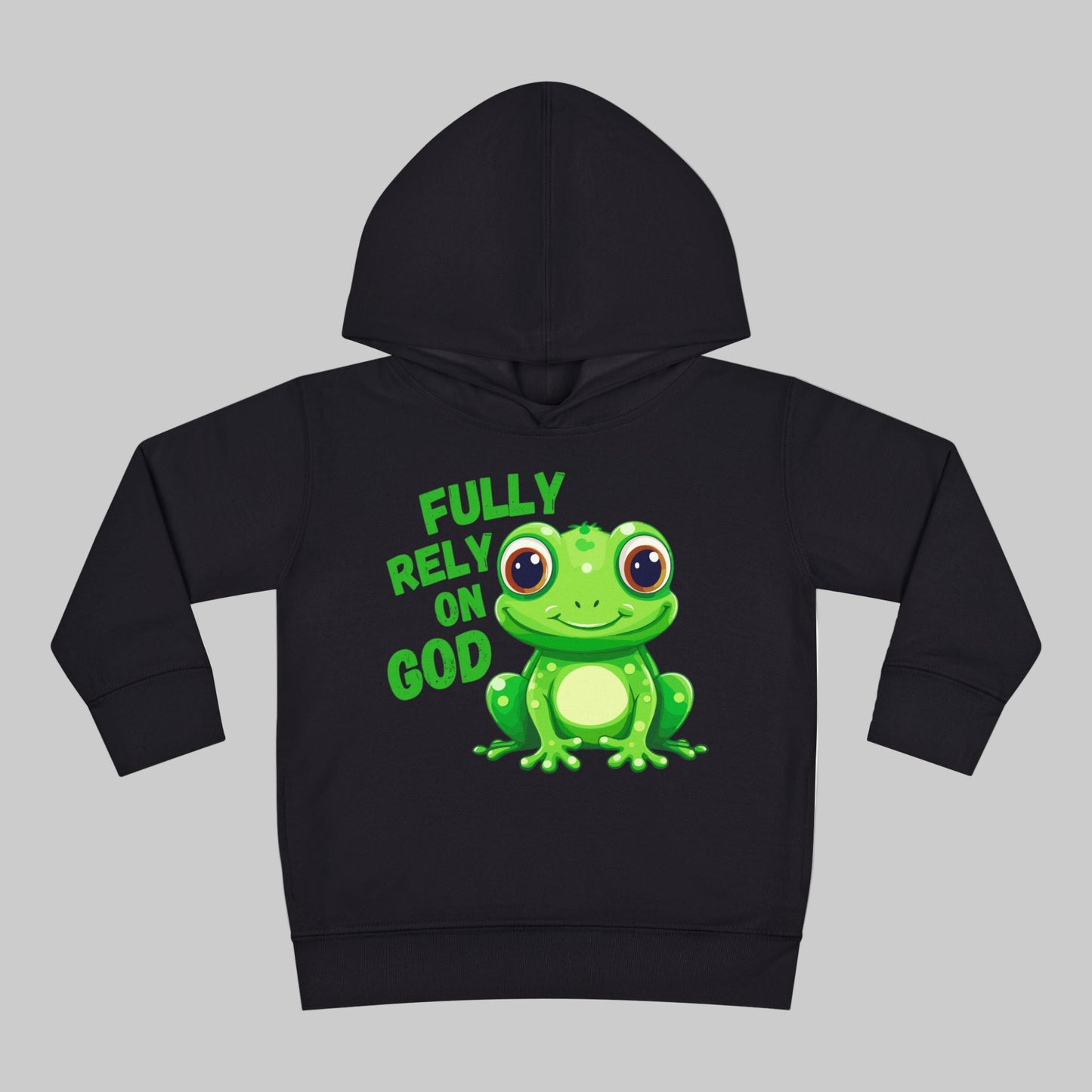 Fully Rely on God Toddler Hoodie - Adorable Frog Design, Christian Toddler Hoodies For Boys and Girls