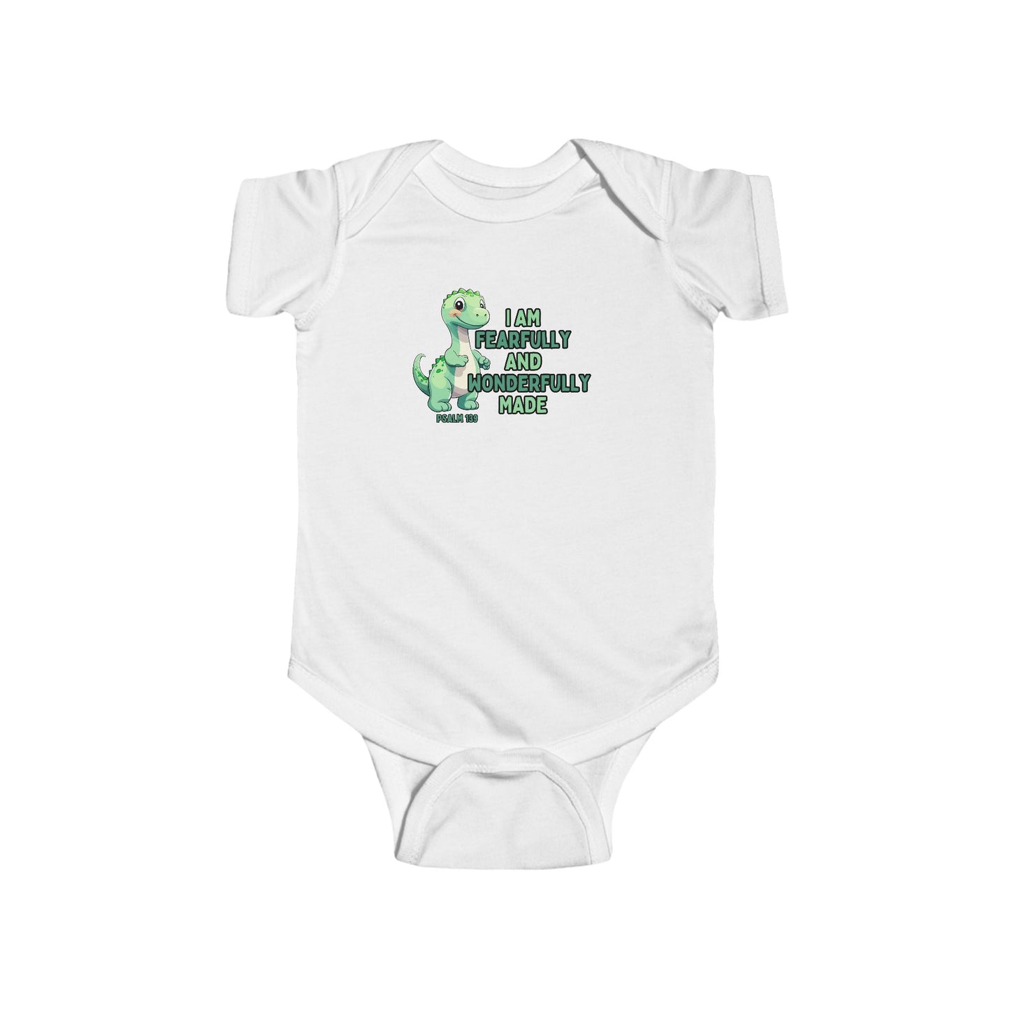 Fearfully and Wonderfully Made Dinosaur Baby Boy Bodysuit | Psalm 139:14 Christian Infant Onesie | Cute Dino Baby Outfit