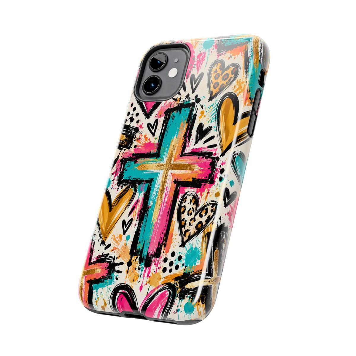 Jesus Cross & Hearts Christian Phone Case | Colorful Faith-Inspired Protective Case for iPhone & Samsung Galaxy