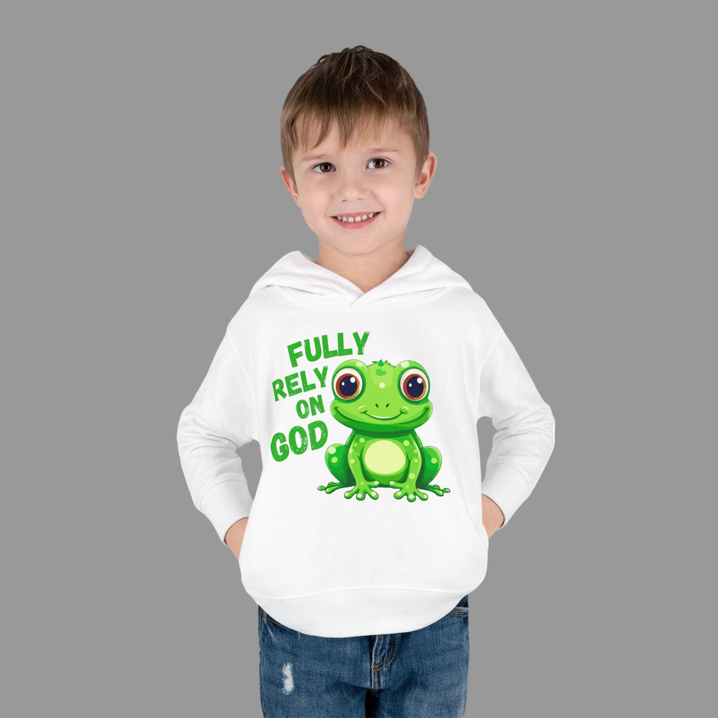 Fully Rely on God Toddler Hoodie - Adorable Frog Design, Christian Toddler Hoodies For Boys and Girls