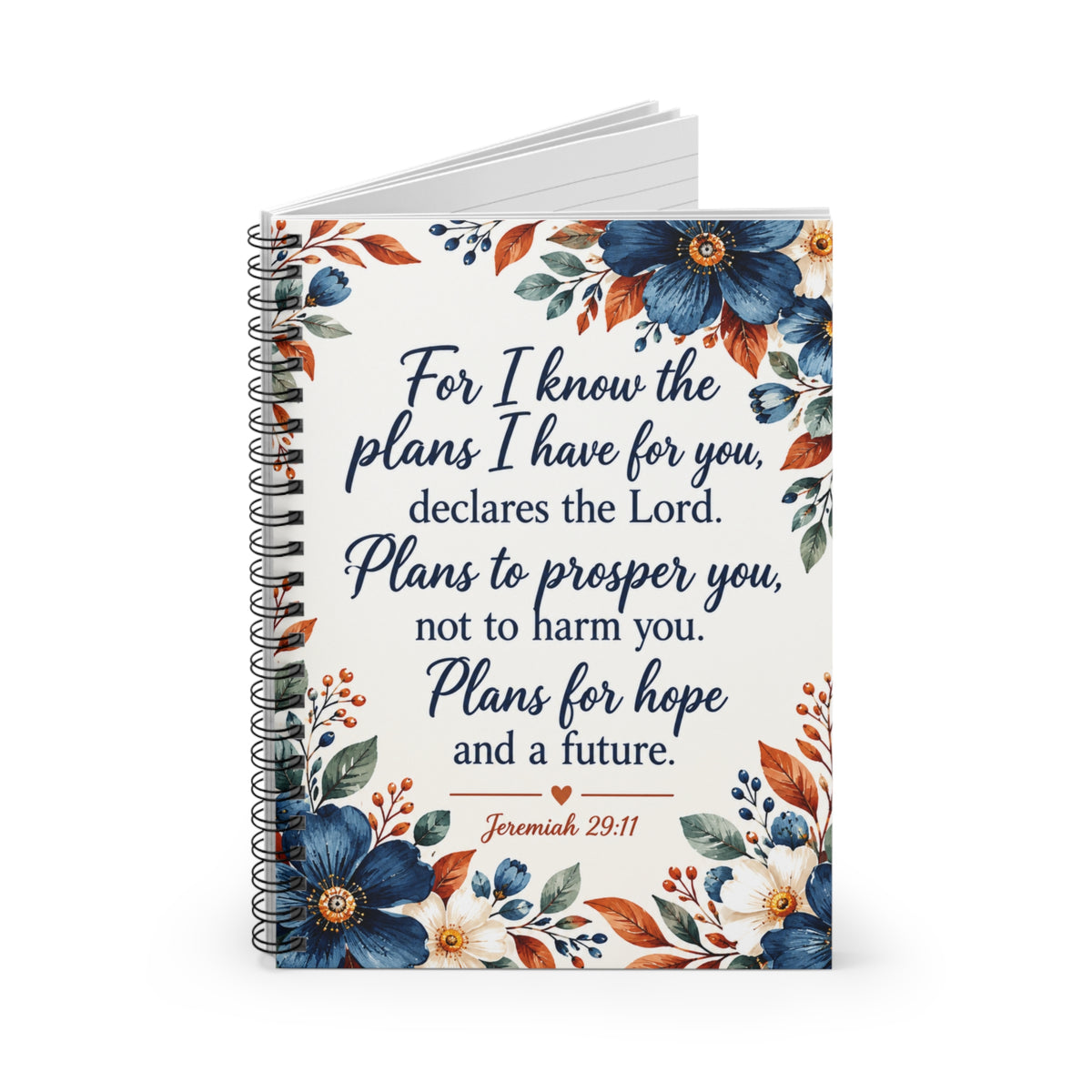 Jeremiah 29:11 Christian Spiral Notebook, Floral Bible Verse Journal