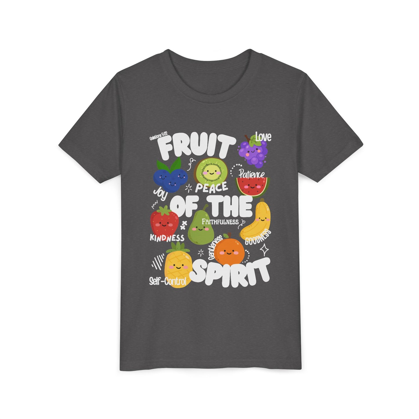 Kids Fruit of the Spirit Christian T-Shirt, Galatians 5:22-23 Youth Bible Verse Tee