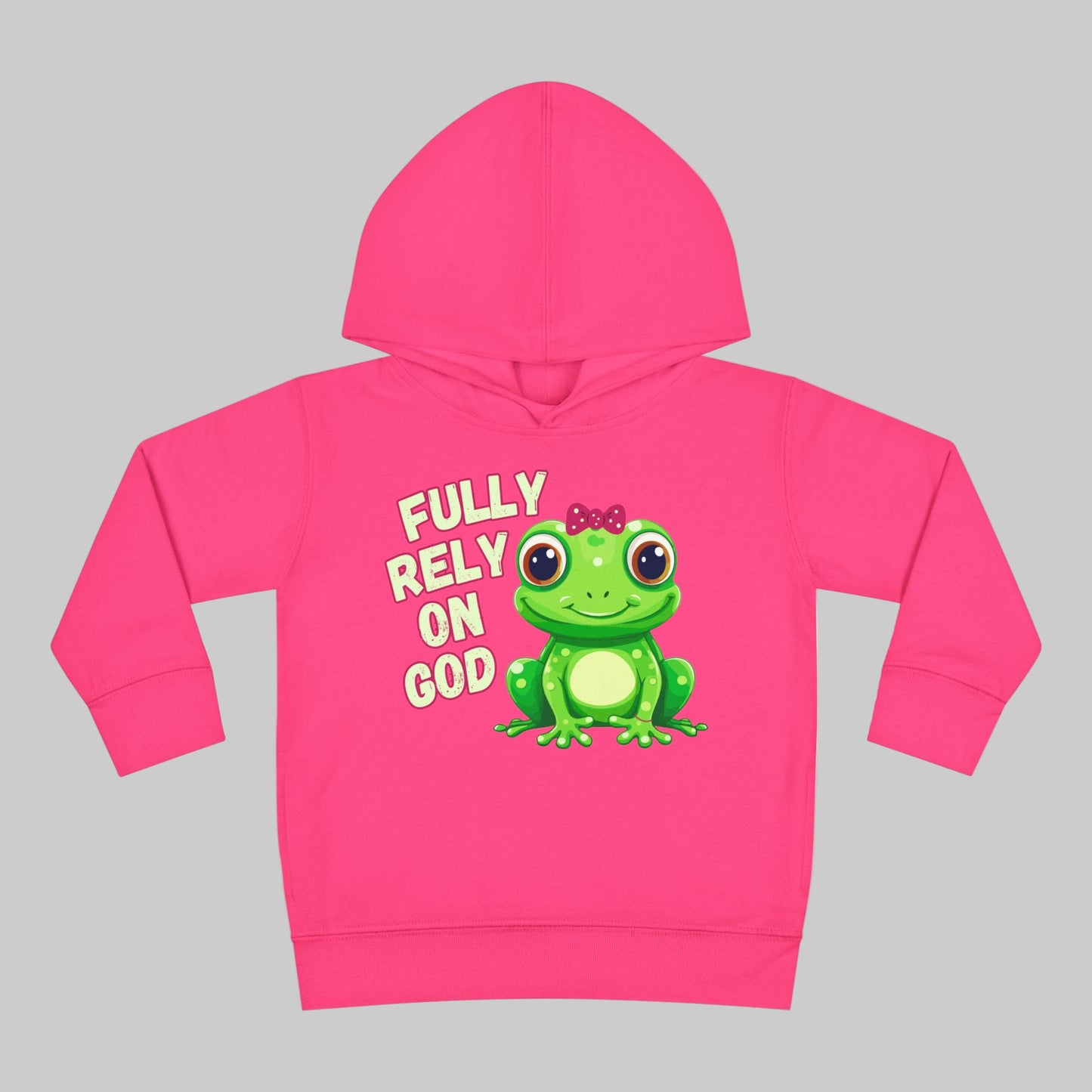 Fully Rely on God Toddler Hoodie - Adorable Frog Design, Christian Toddler Hoodies For Boys and Girls