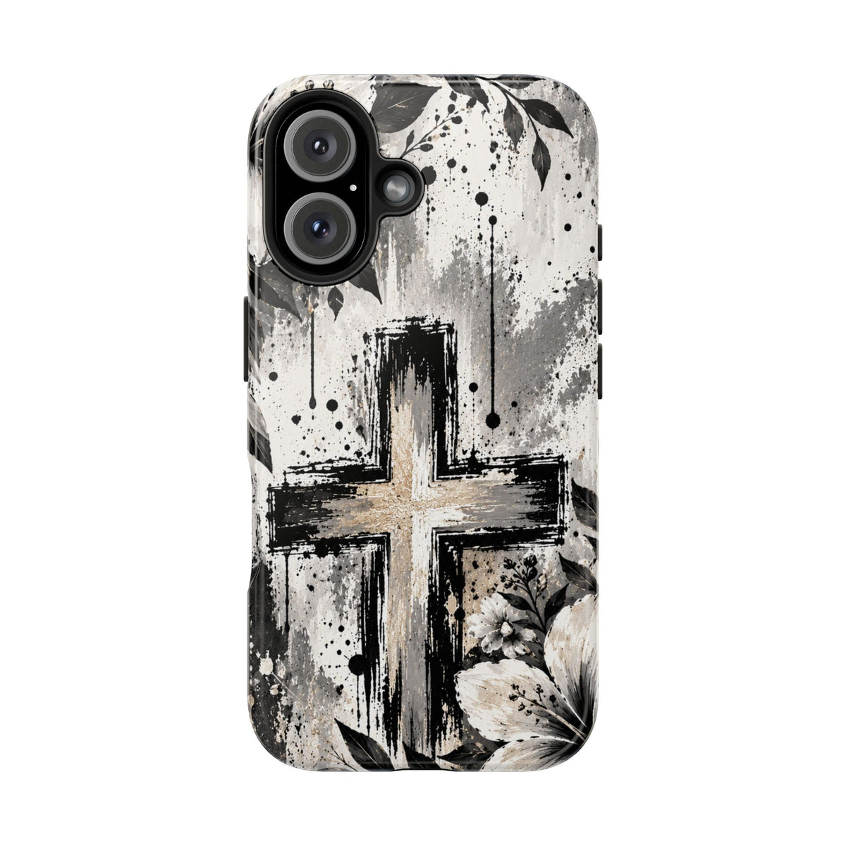 Black & White Floral Cross Christian Phone Case | Faith-Inspired Protective iPhone Case
