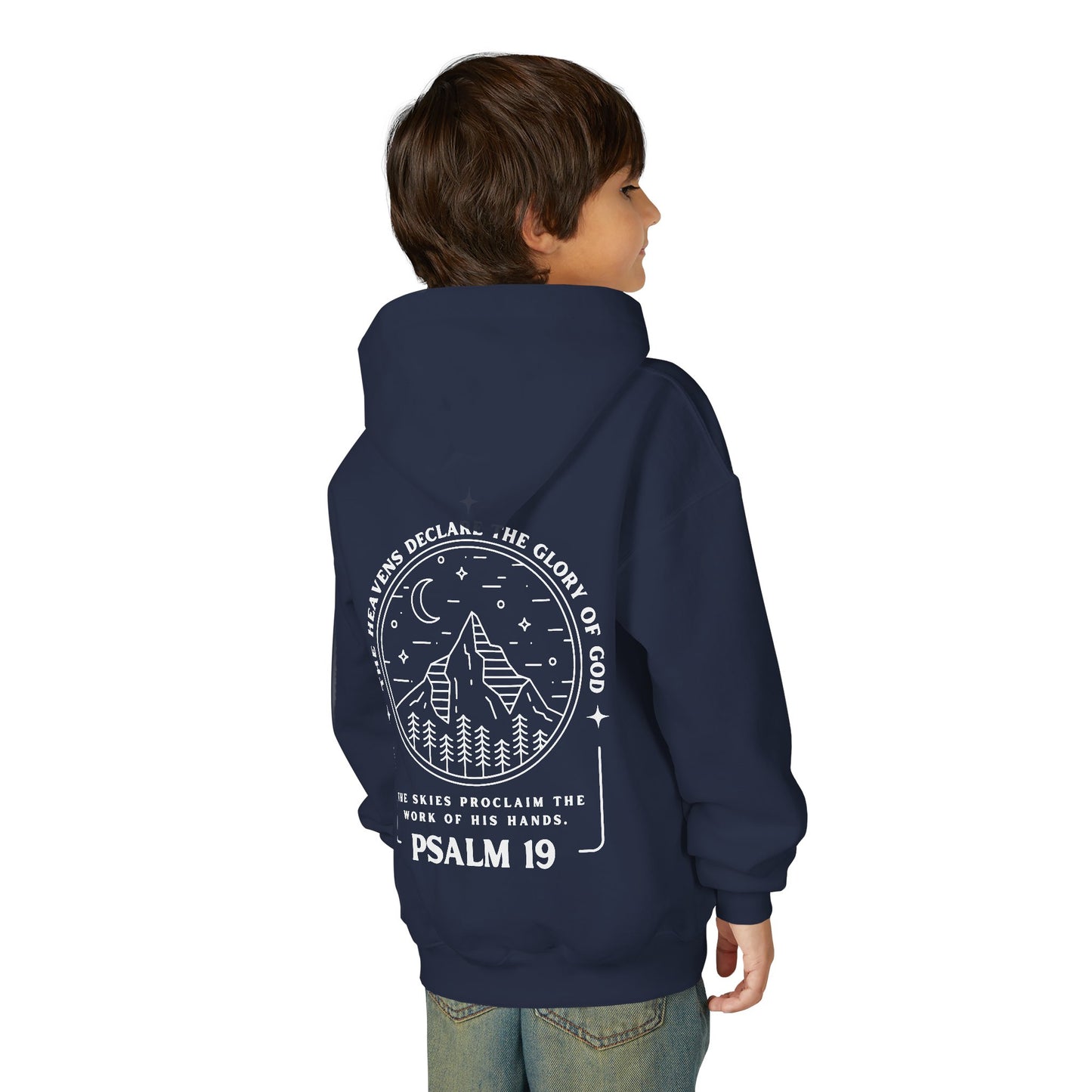 Youth Psalm 19 Hooded Sweatshirt, Cozy Kids Christian Apparel, 'The Heavens Declare The Glory Of God' Teen Bible Verse Hoodie
