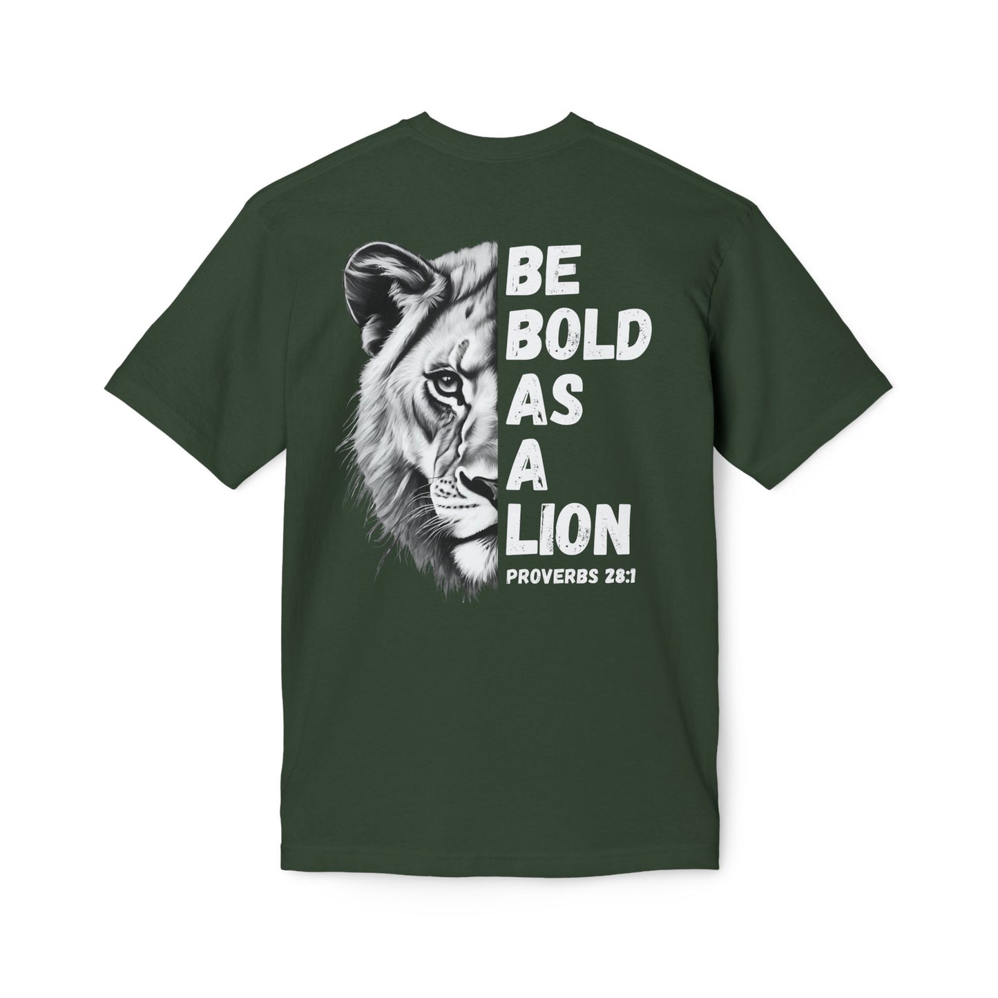 Made In The USA - Bold As A Lion Christian T-Shirt, Inspirational Tee, Faith Apparel, Proverbs 28:1