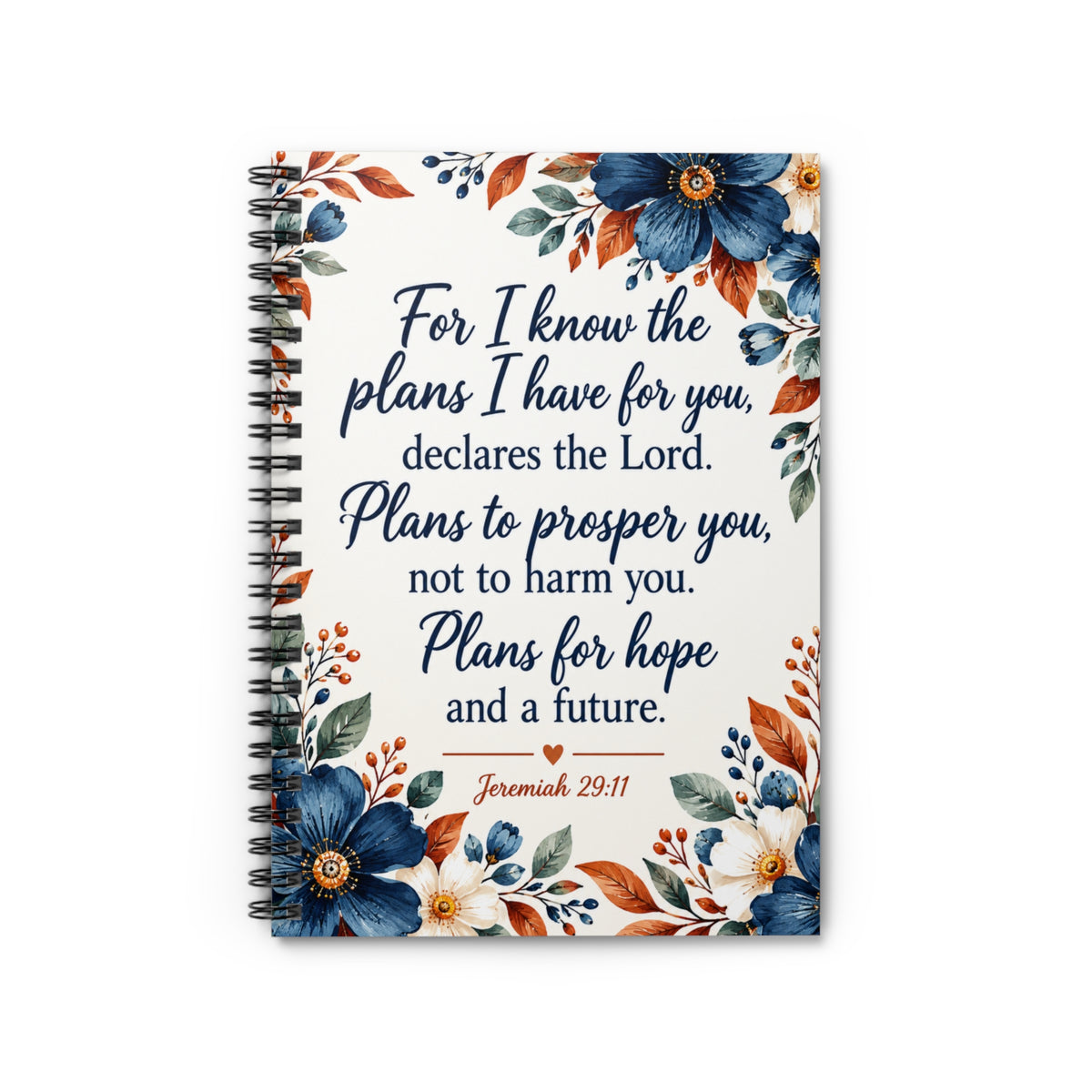 Jeremiah 29:11 Christian Spiral Notebook, Floral Bible Verse Journal