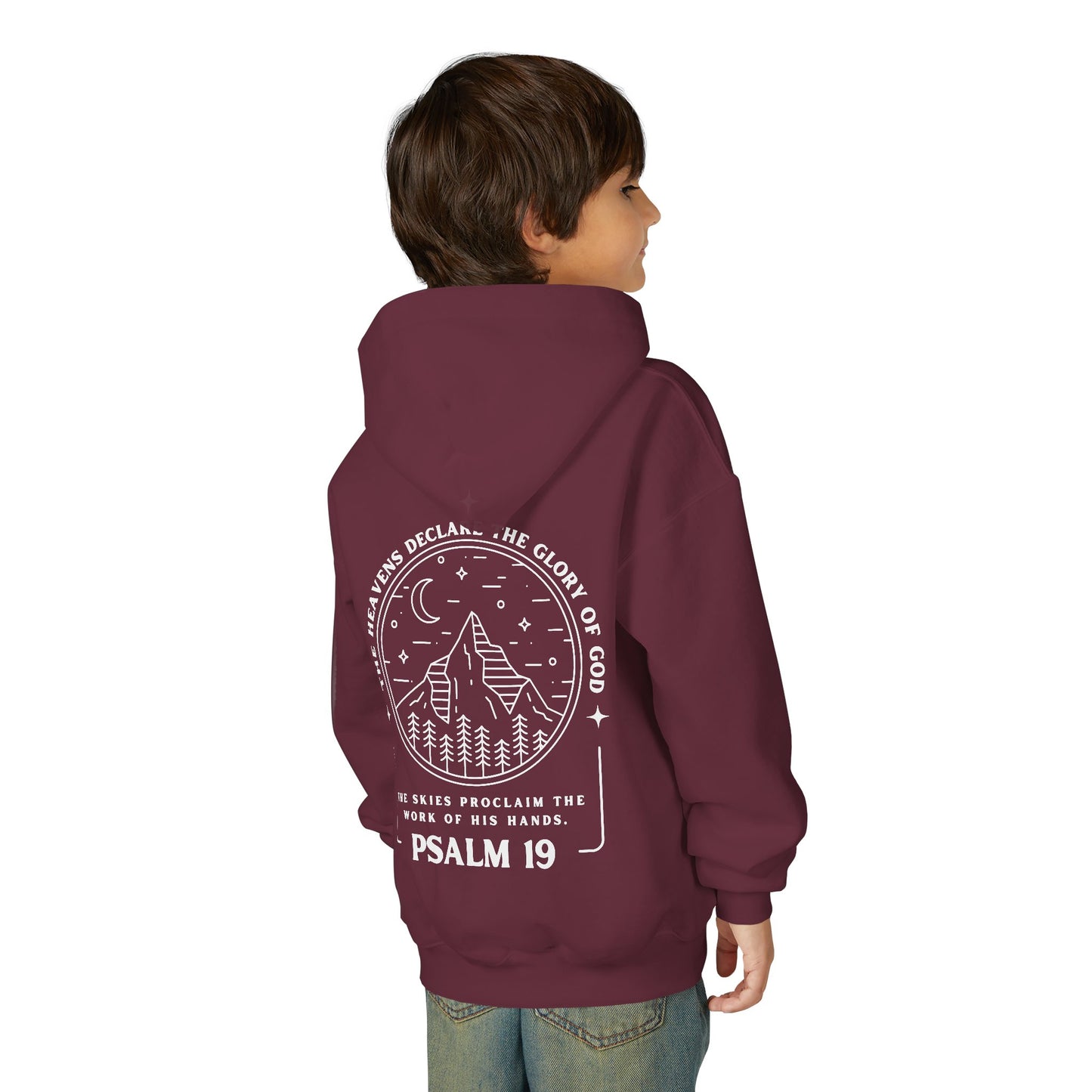 Youth Psalm 19 Hooded Sweatshirt, Cozy Kids Christian Apparel, 'The Heavens Declare The Glory Of God' Teen Bible Verse Hoodie