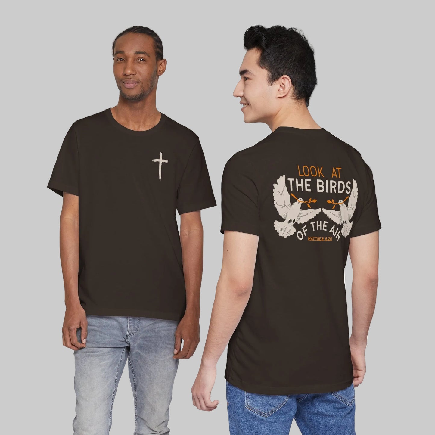 Look at the Birds Christian Tee — Matthew 6:26 Cross Graphic T‑Shirt