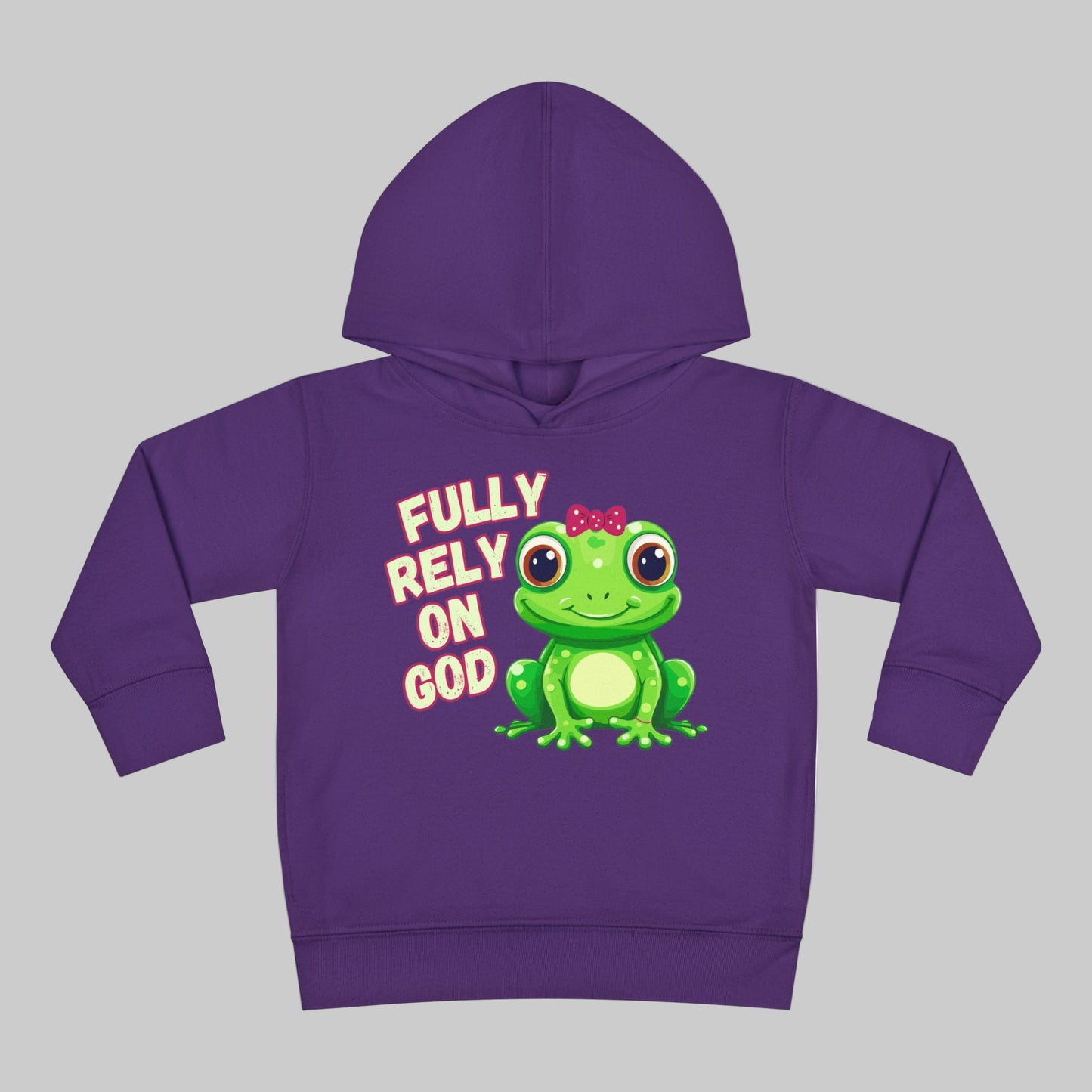 Fully Rely on God Toddler Hoodie - Adorable Frog Design, Christian Toddler Hoodies For Boys and Girls