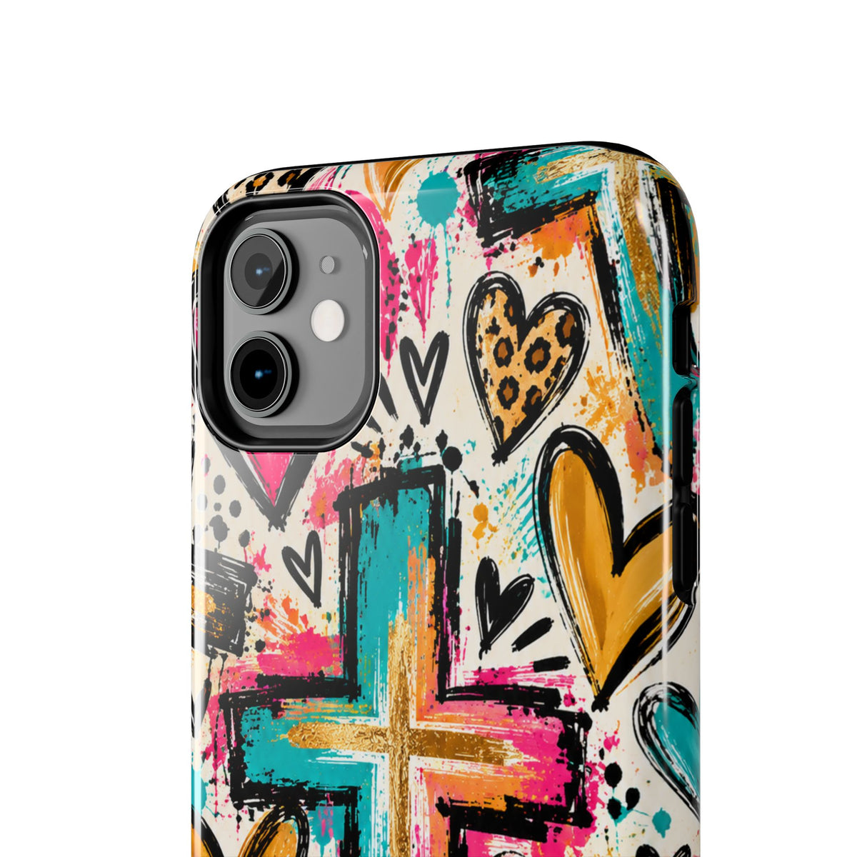 Jesus Cross & Hearts Christian Phone Case | Colorful Faith-Inspired Protective Case for iPhone & Samsung Galaxy