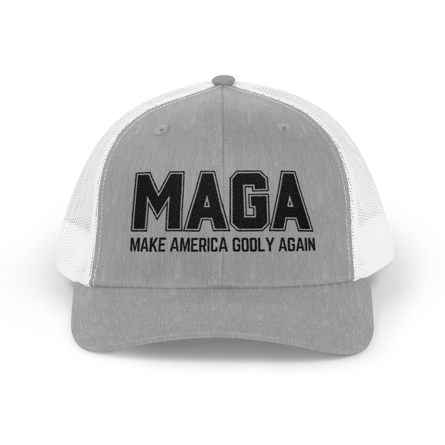 Make America GODLY Again Snapback Trucker Cap. Black Embroidered Hat