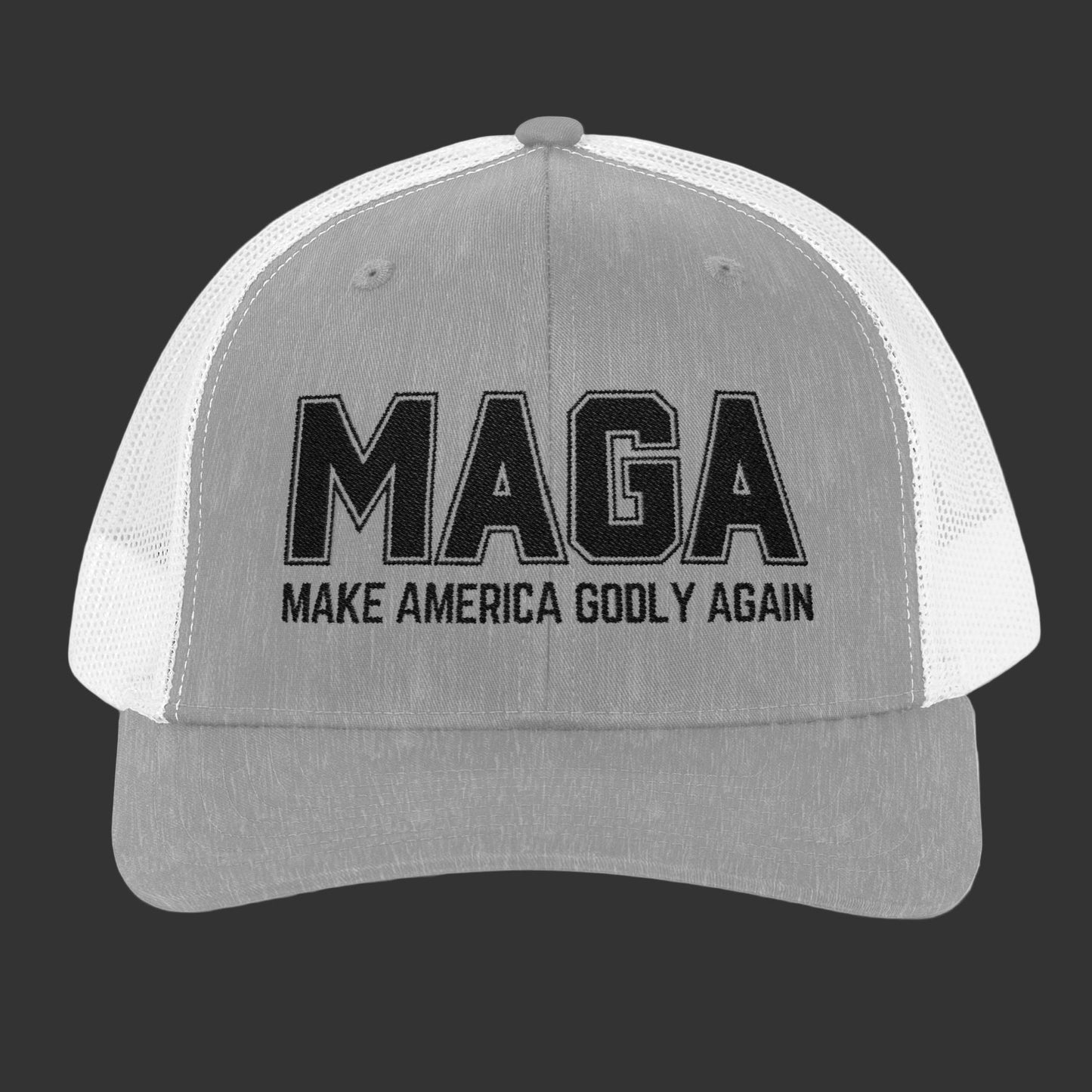 Make America GODLY Again Snapback Trucker Cap. Black Embroidered Hat