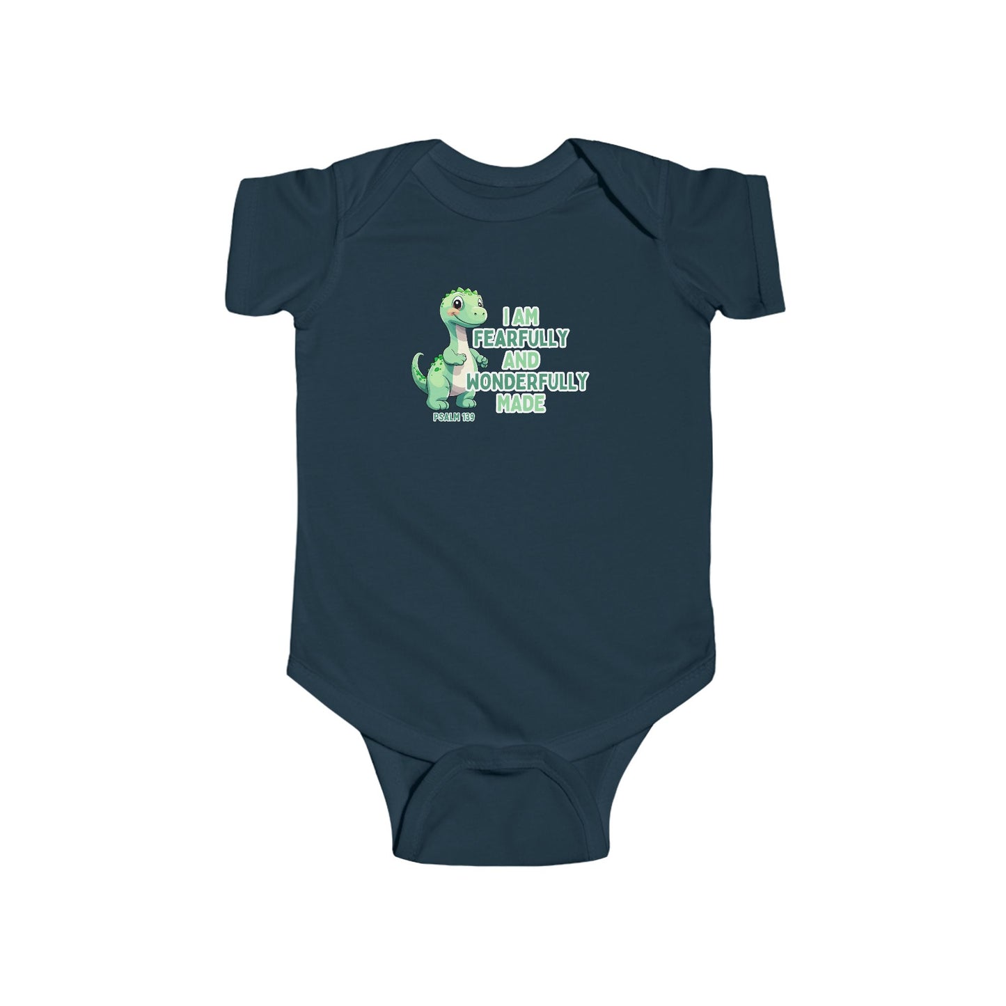 Fearfully and Wonderfully Made Dinosaur Baby Boy Bodysuit | Psalm 139:14 Christian Infant Onesie | Cute Dino Baby Outfit