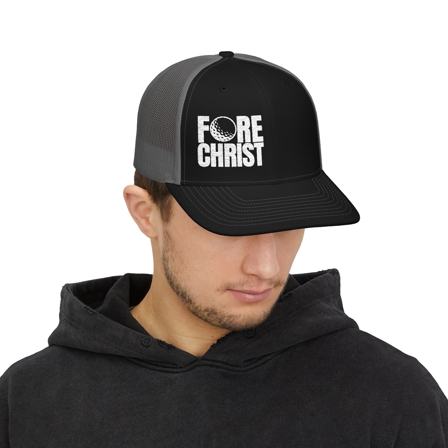 FORE CHRIST Snapback Trucker Cap - Stylish Golf Hat for Faith & Sport Enthusiasts