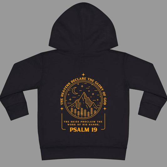 Toddler Psalm 19 'The Heavens Declare The Glory Of God' Pullover Fleece Hoodie, Christian Toddler Hooded Sweatshirt