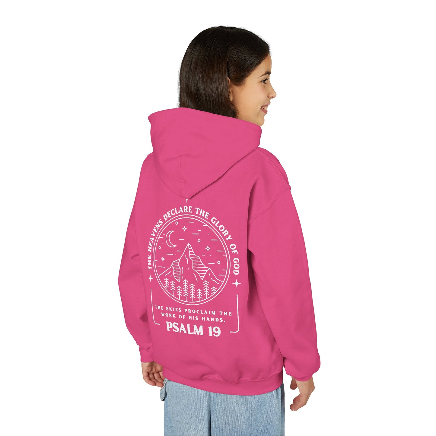 Youth Psalm 19 Hooded Sweatshirt, Cozy Kids Christian Apparel, 'The Heavens Declare The Glory Of God' Teen Bible Verse Hoodie