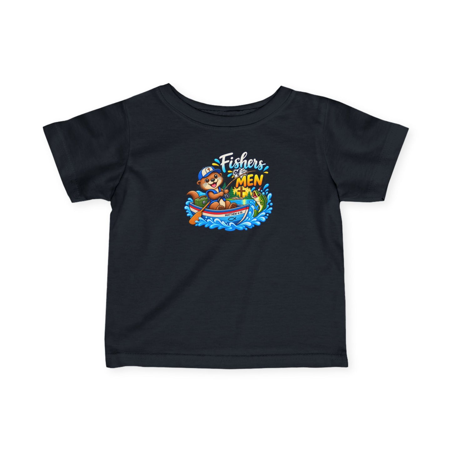 Fishers of Men Christian Infant T-Shirt – Matthew 4:19 Faith-Based Baby Tee with Cute Otter Design
