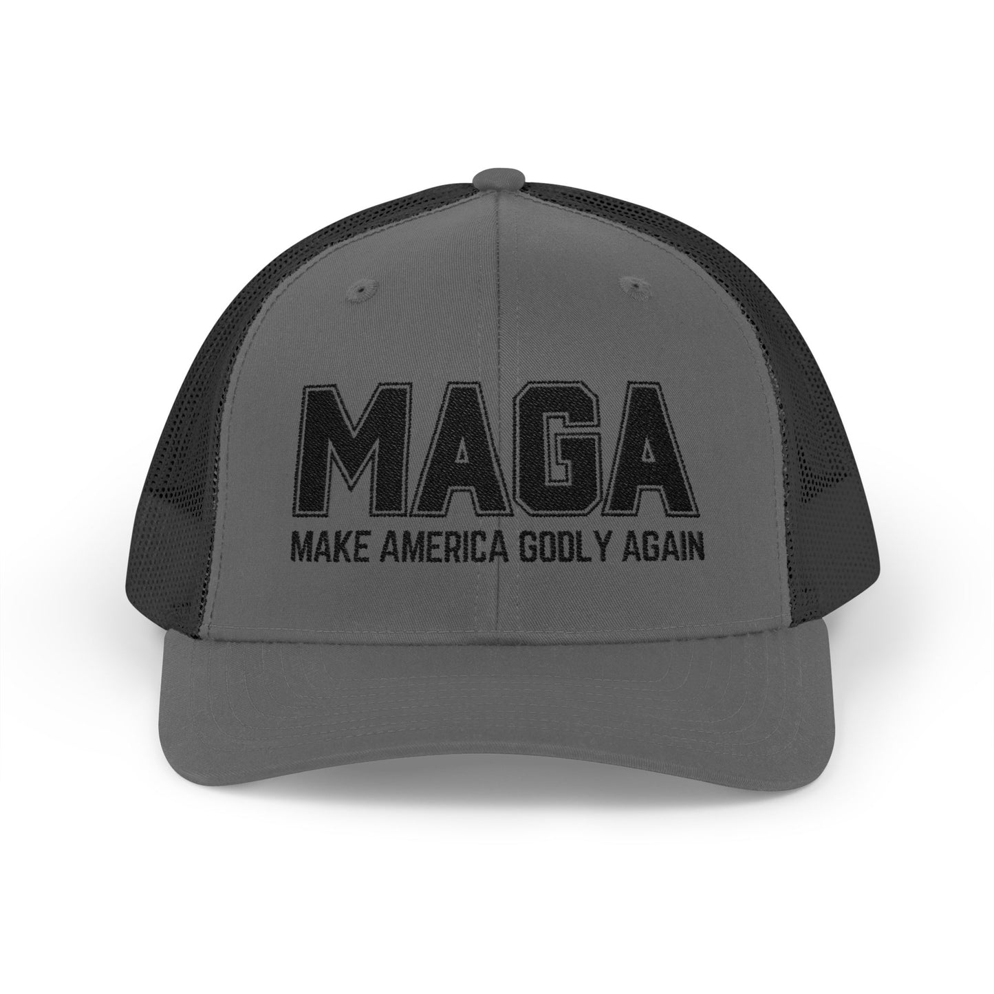 Make America GODLY Again Snapback Trucker Cap. Black Embroidered Hat