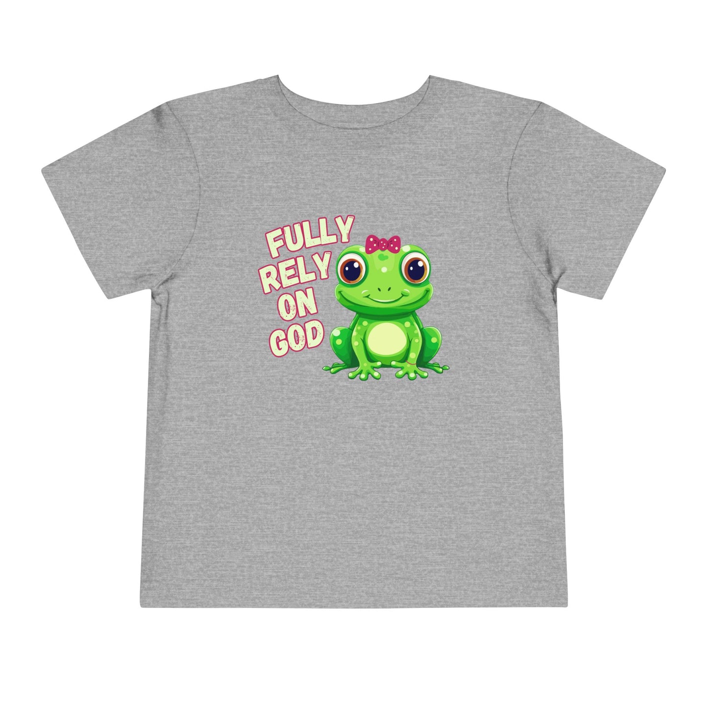 Fully Rely on God Toddler Girl T-Shirt | Christian Frog Tee | Faith-Based Little Girls Shirt