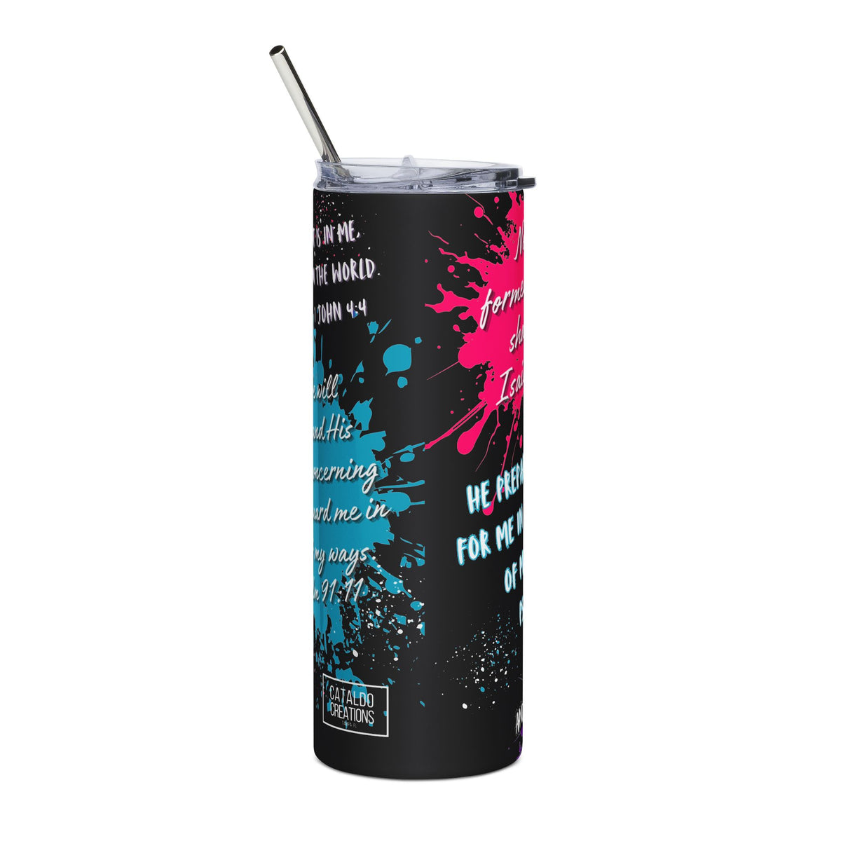 20 oz Christian Bible Verse Tumbler with Straw - God's Protection Scriptures & Cross Design