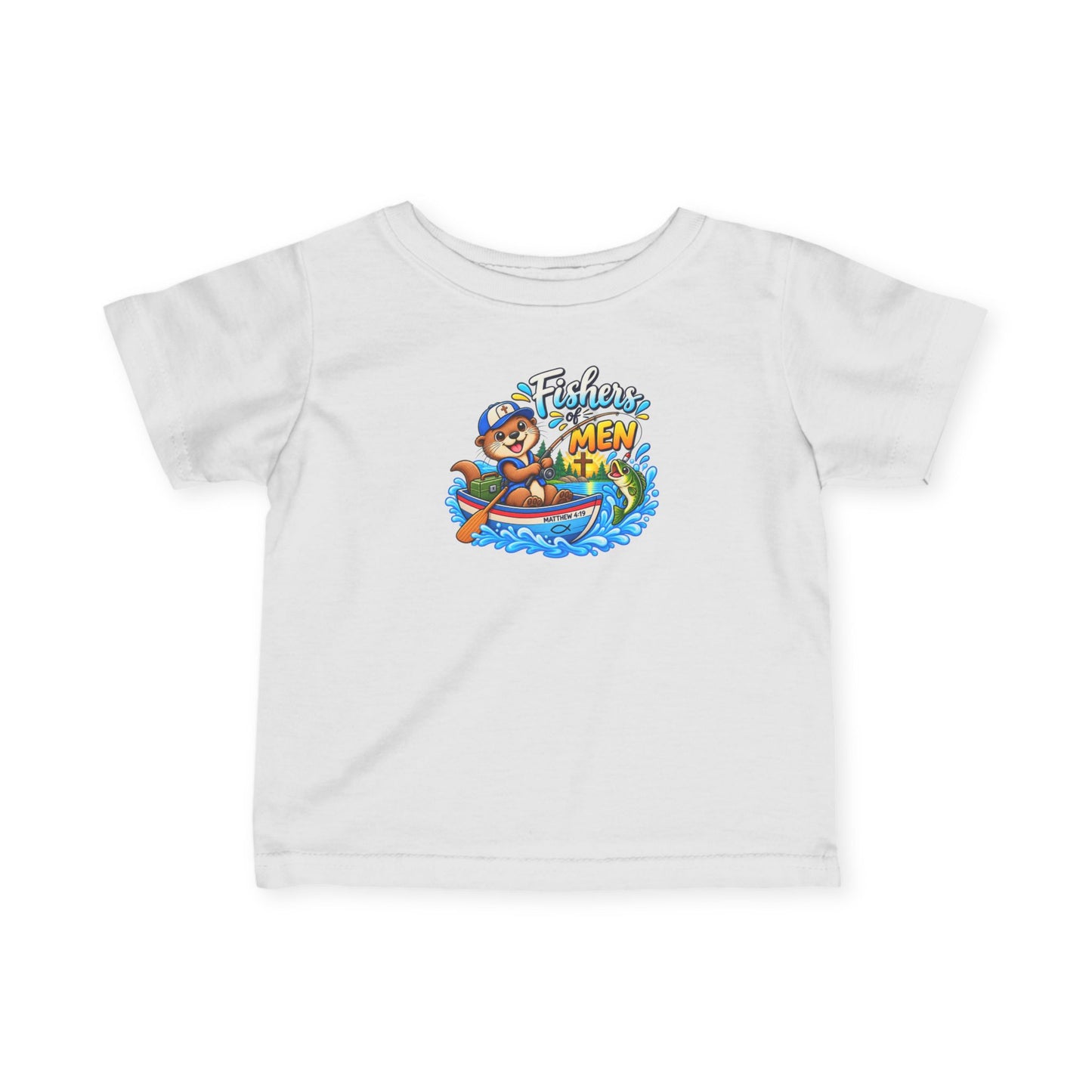 Fishers of Men Christian Infant T-Shirt – Matthew 4:19 Faith-Based Baby Tee with Cute Otter Design