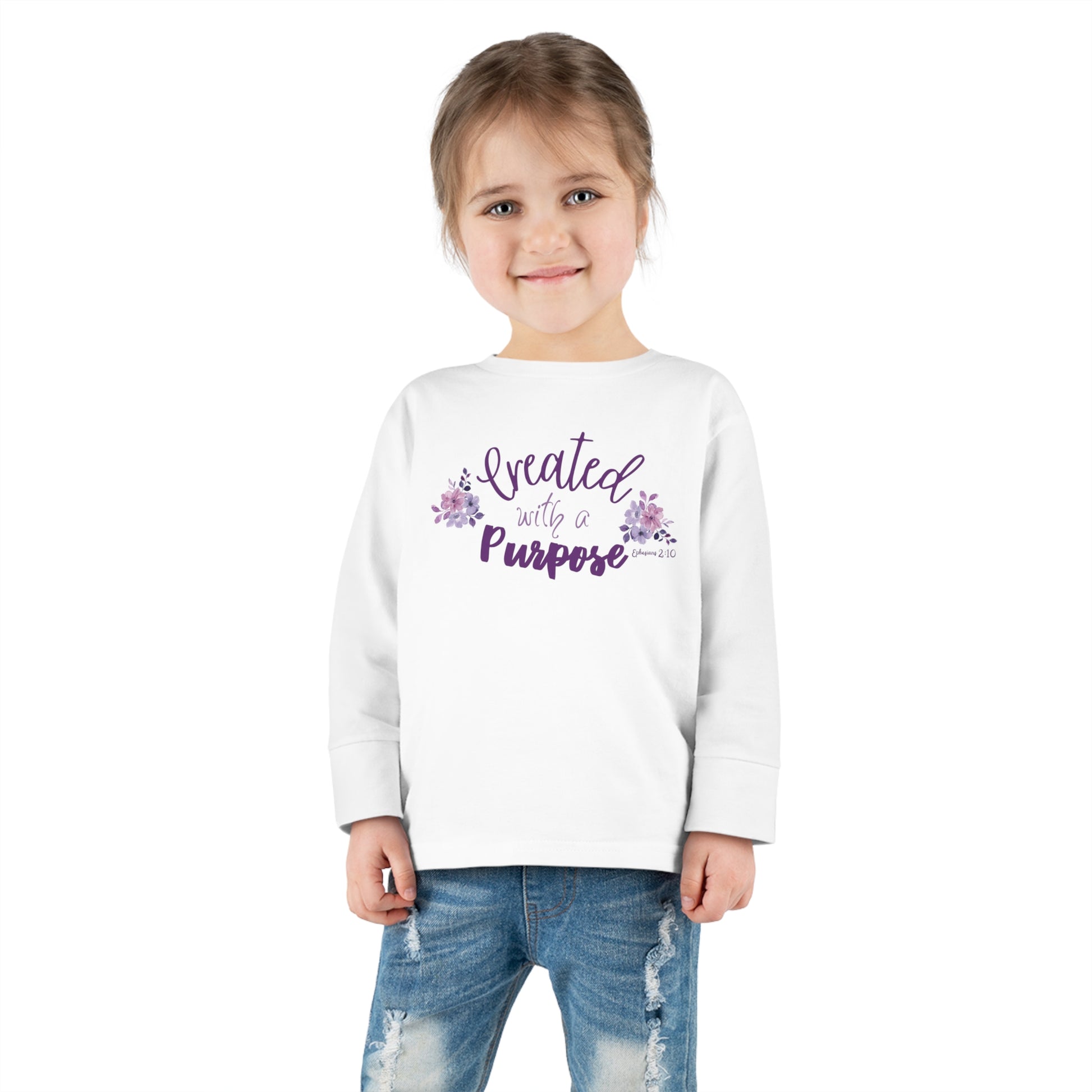 Christian Toddler Created With A Purpose Christian Bible Verse Tee. Bible Verse Tee For Christian Girls. Scripture Tee For Christian Toddlers.  Gospel Tee For Babies.