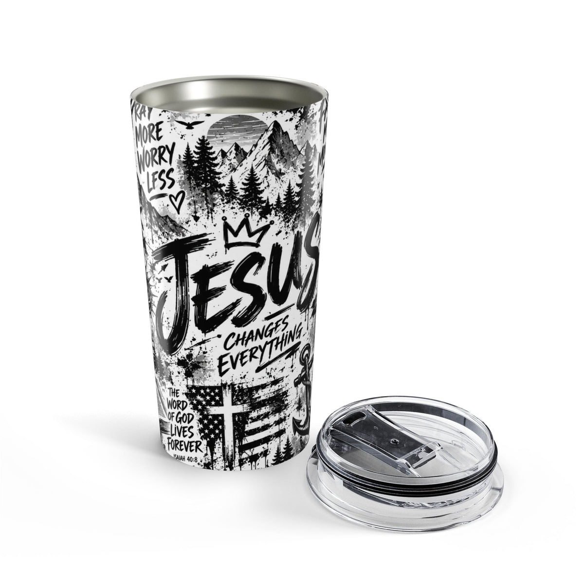 Jesus Changes Everything 20oz Christian Tumbler | Black & White Faith-Inspired Travel Cup