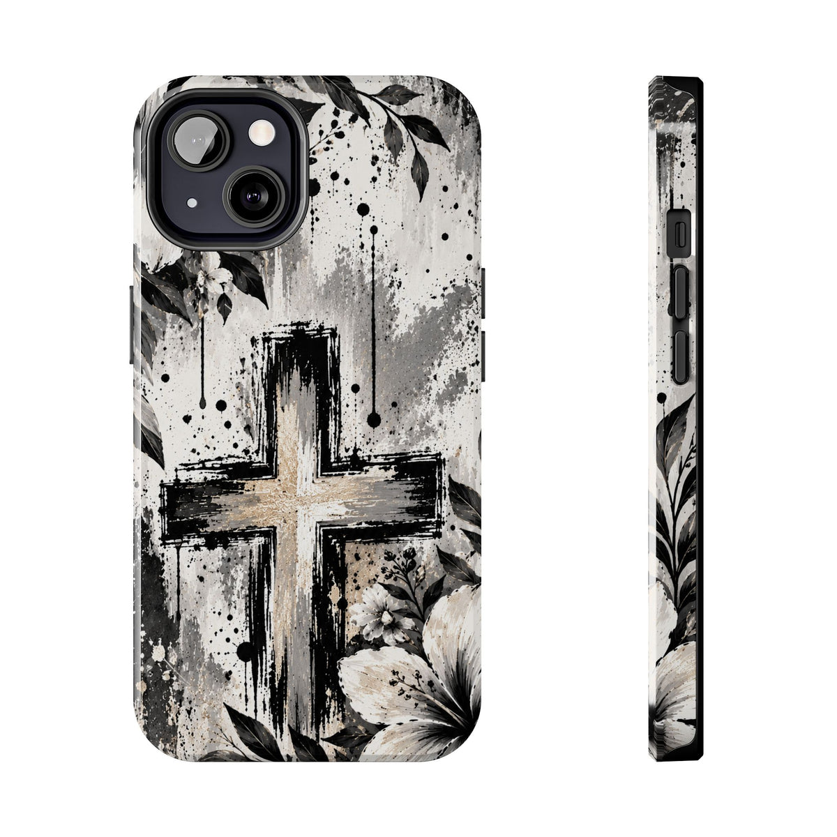Black & White Floral Cross Christian Phone Case | Faith-Inspired Protective iPhone Case