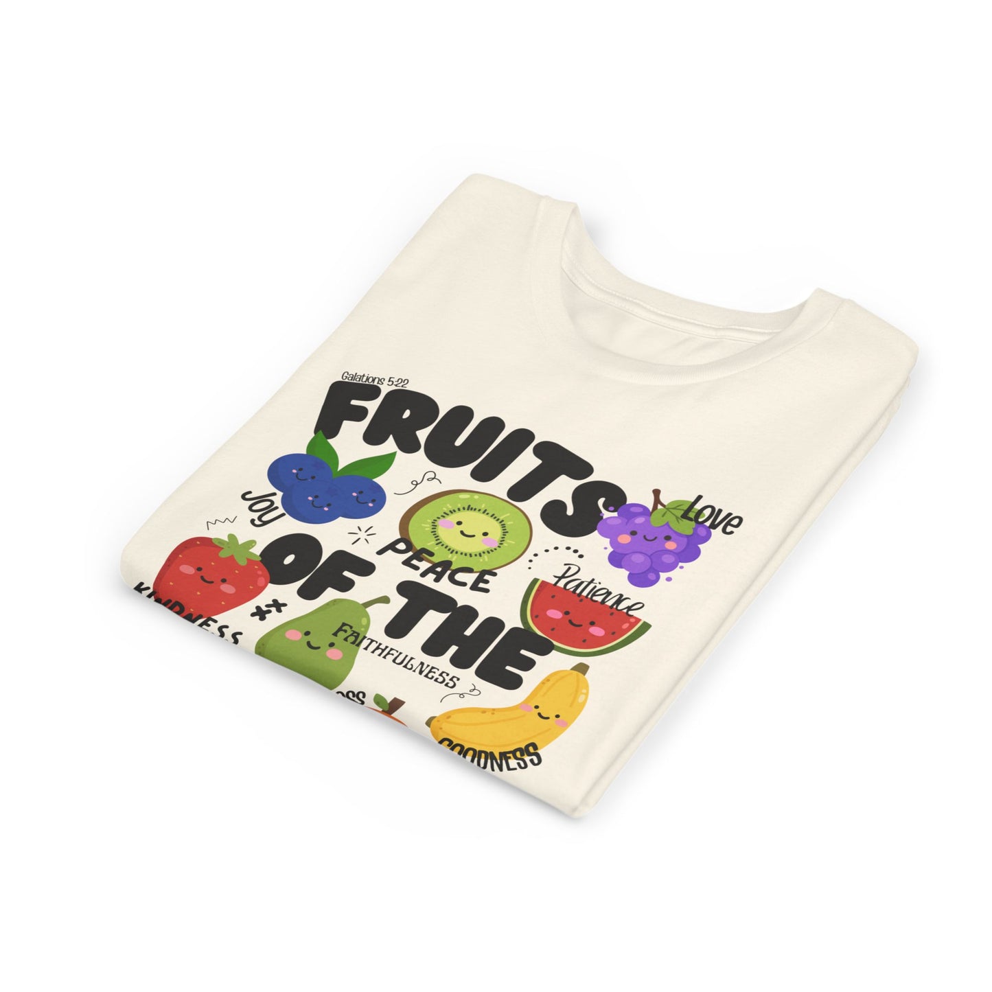 'Fruits of the Spirit' Kids Christian T-Shirt, Youth Bible Verse T-Shirt (Peace, Joy, Kindness)