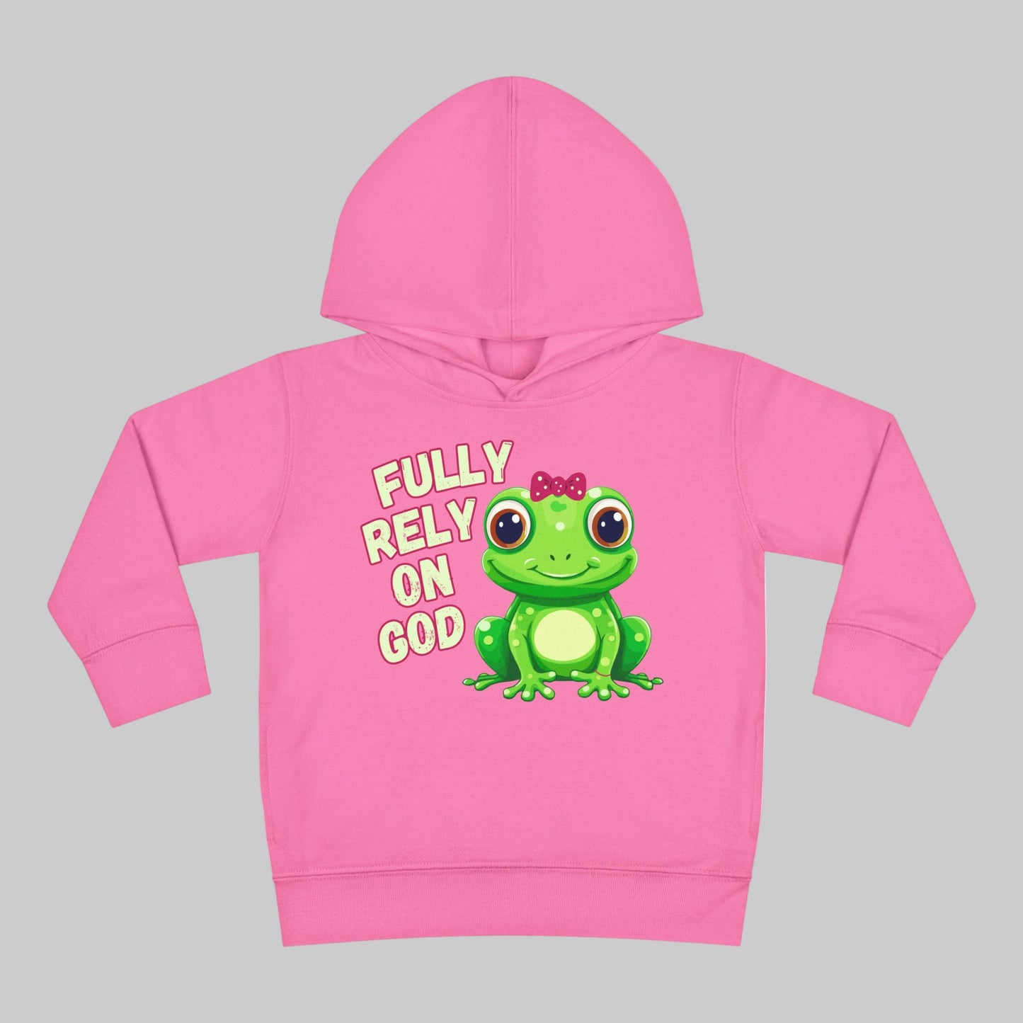 Fully Rely on God Toddler Hoodie - Adorable Frog Design, Christian Toddler Hoodies For Boys and Girls