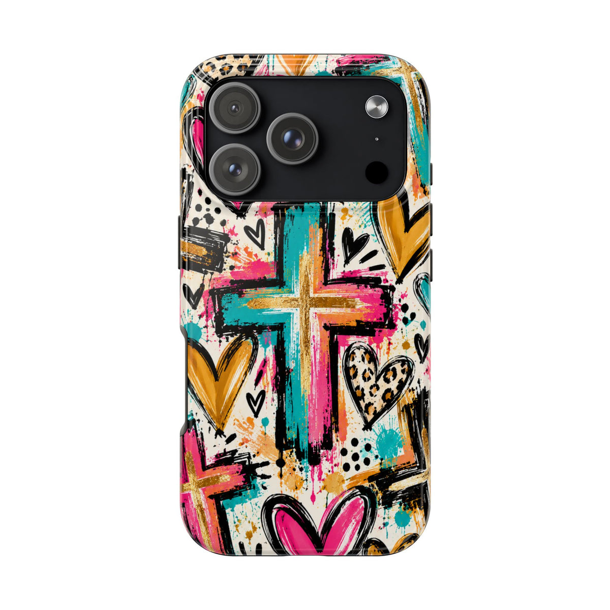 Jesus Cross & Hearts Christian Phone Case | Colorful Faith-Inspired Protective Case for iPhone & Samsung Galaxy