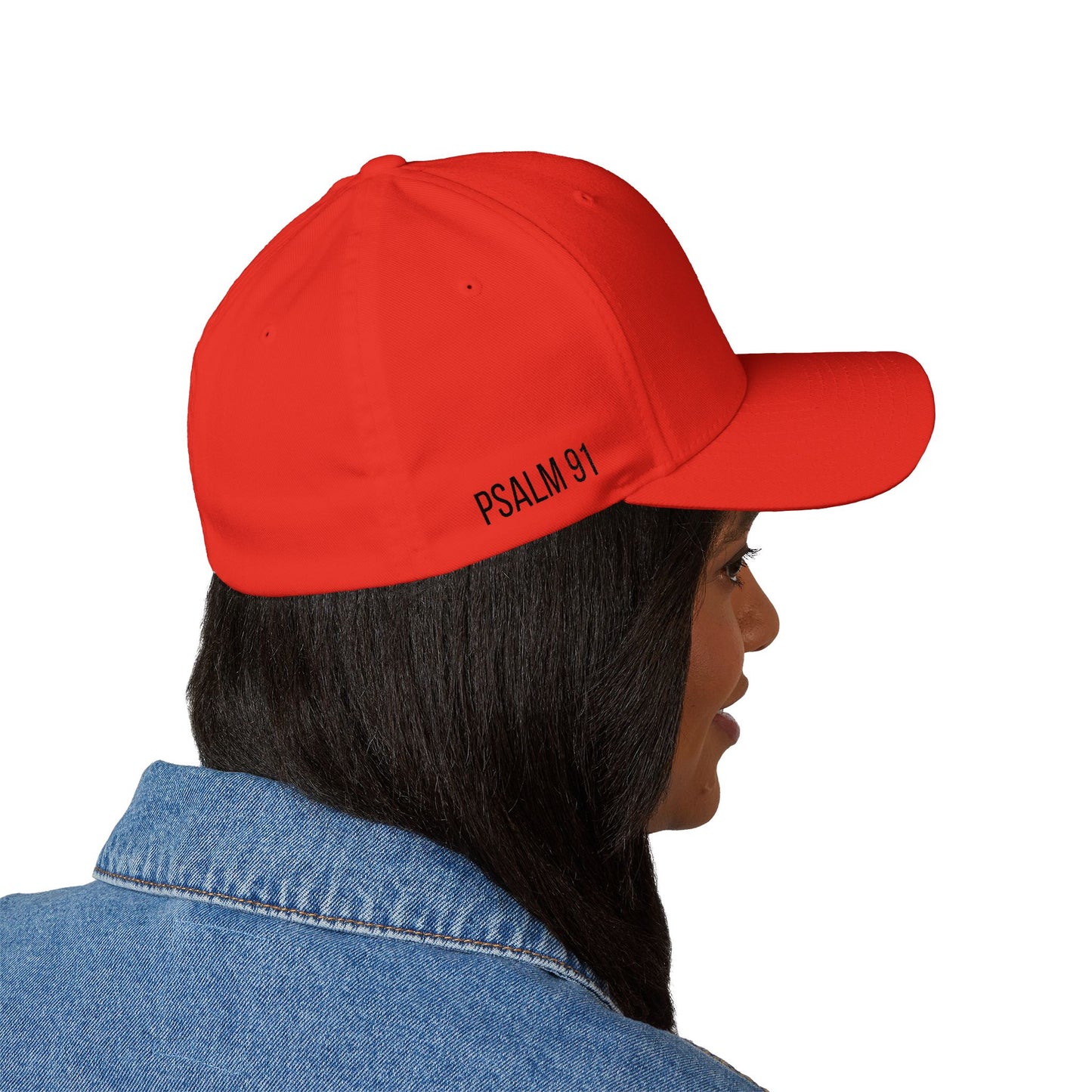 Embroidered Psalm 91 Hat - Flex-fit Closed-Back Hat with Cross Design