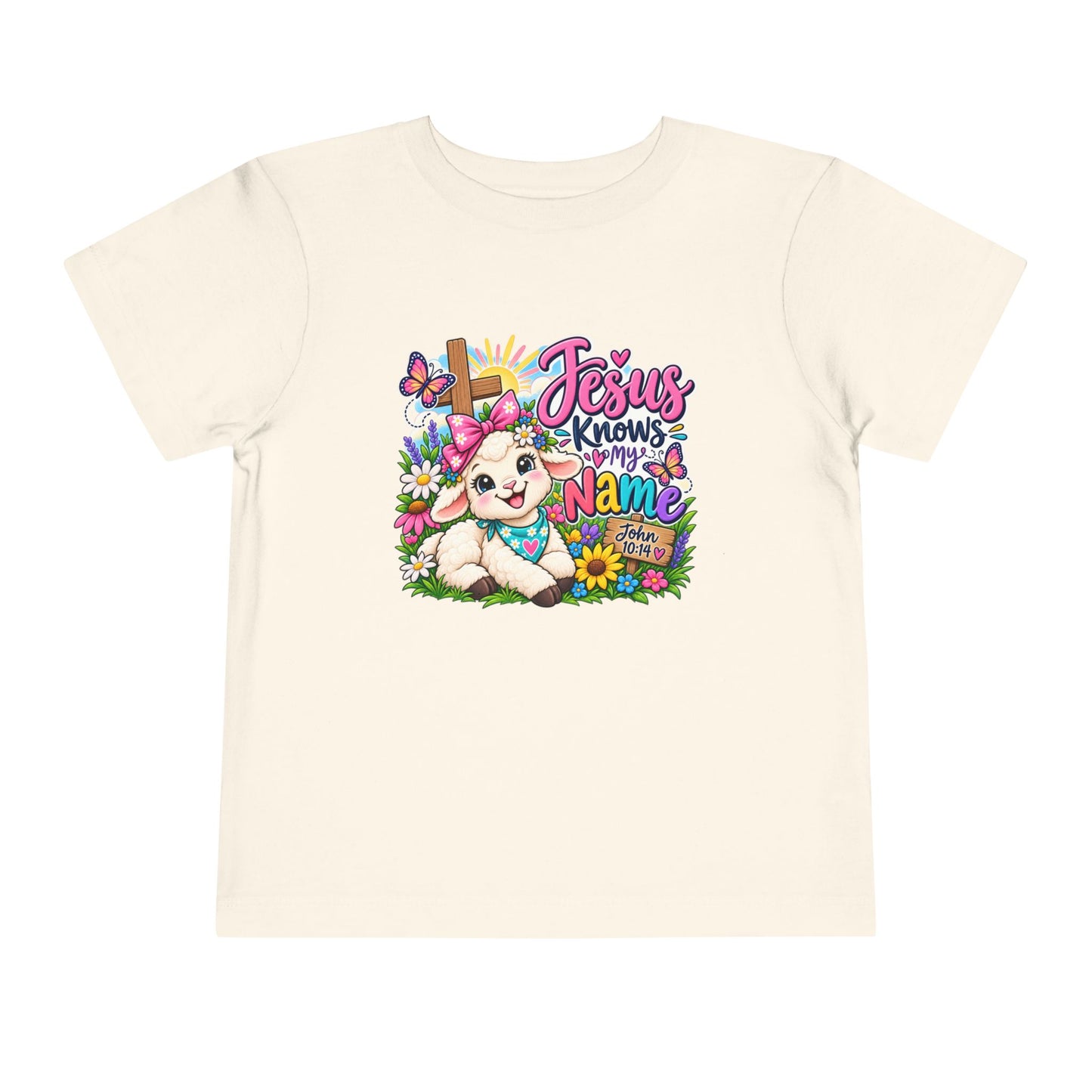 Jesus Knows My Name Christian Toddler T-Shirt | John 10:14 Lamb Bella+Canvas Tee | Faith-Based Little Kids Shirt