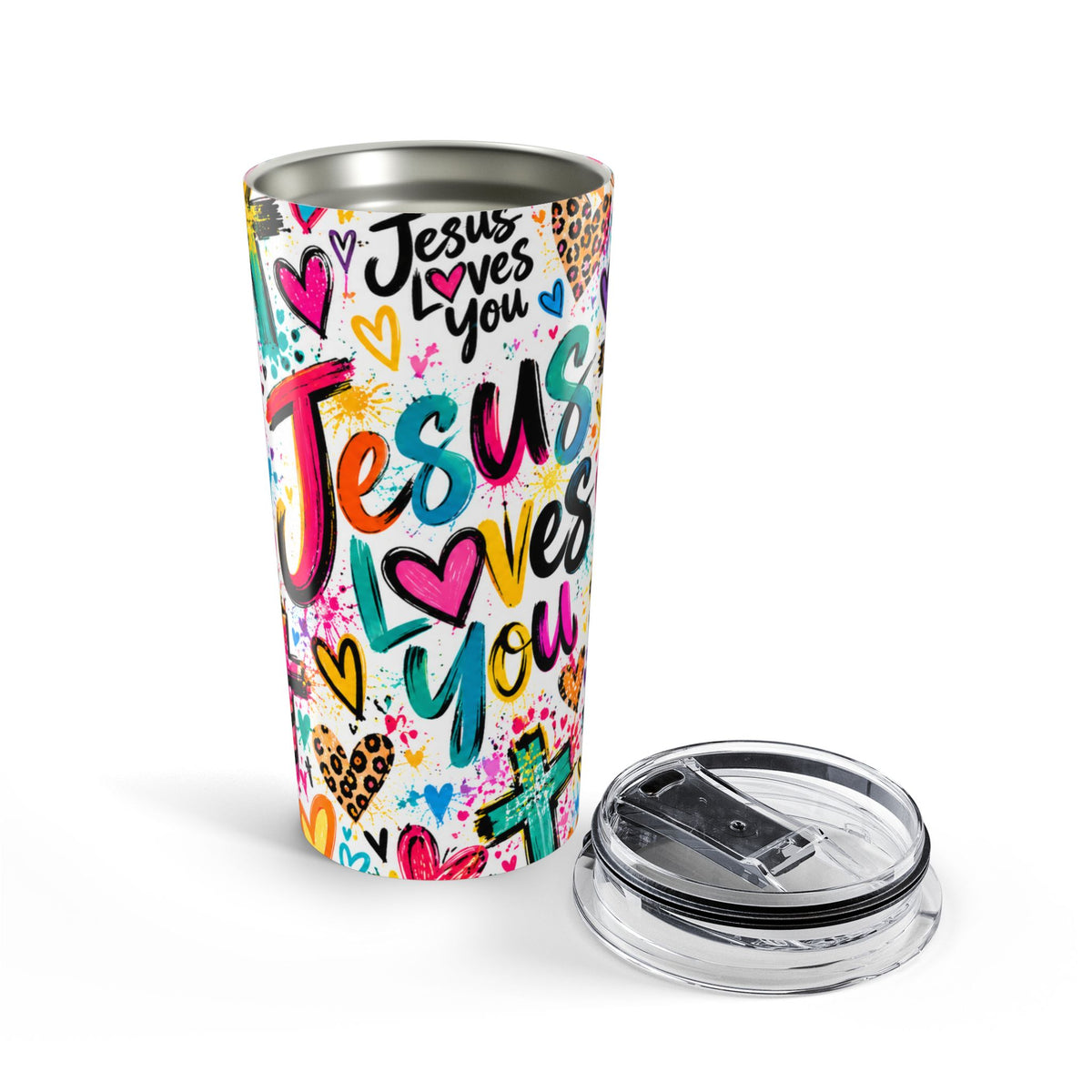 Jesus Loves You 20oz Tumbler | Colorful Christian Faith Cup with Lid